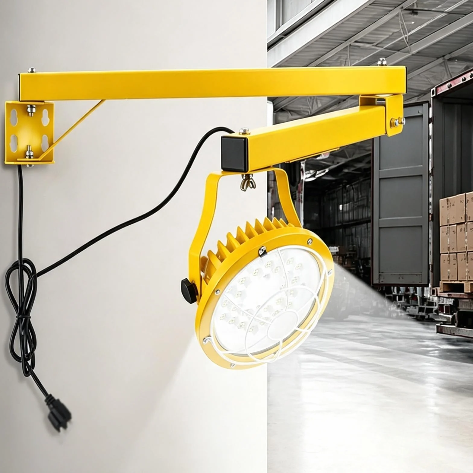 Oświetlenie LED Doku Załadunkowego, Oświetlenie Przyczepy Z Wahaczem 30W50W | Wysoka Skuteczność Strumienia Świetlnego, Korpus Z Odlewanego Ciśnieniowo Aluminium, 45-calowe Składane Stalowe Ramię