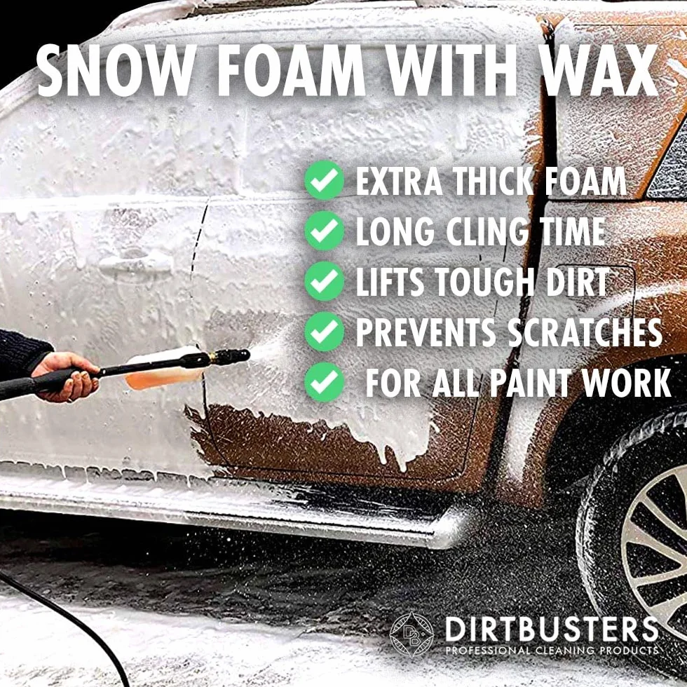Dirtbusters Snow Foam Szampon samochodowy i wosk, mocna gruba pianka, środek do czyszczenia samochodu, nieżrący i bezpieczny, nadaje się do czyszczenia wszystkich zewnętrznych pojazdów, wanilia (5 l)