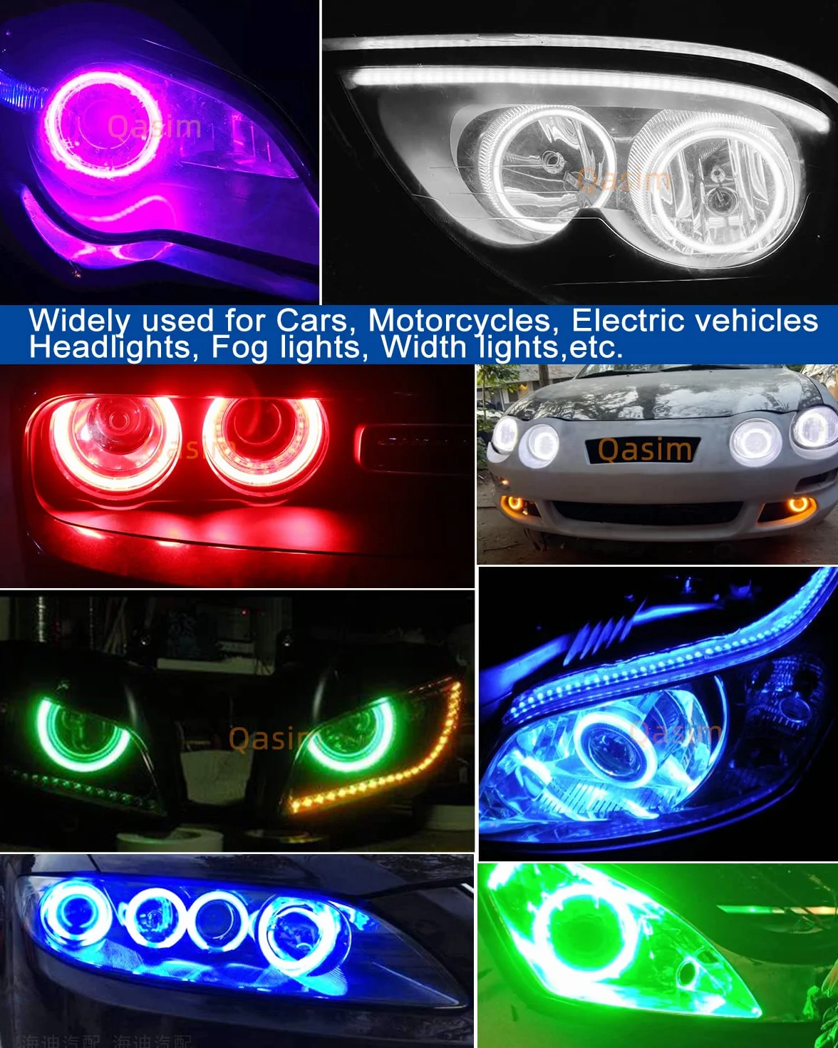 Qasim 1 para 60 mm Angel Eyes RGB LED COB Halo Pierścień Angel Eyes Uniwersalny do DRL Reflektor samochodowy Motocykl Lampa ostrzegawcza z osłoną Sterowanie Bluetooth Mobilna aplikacja 12V
