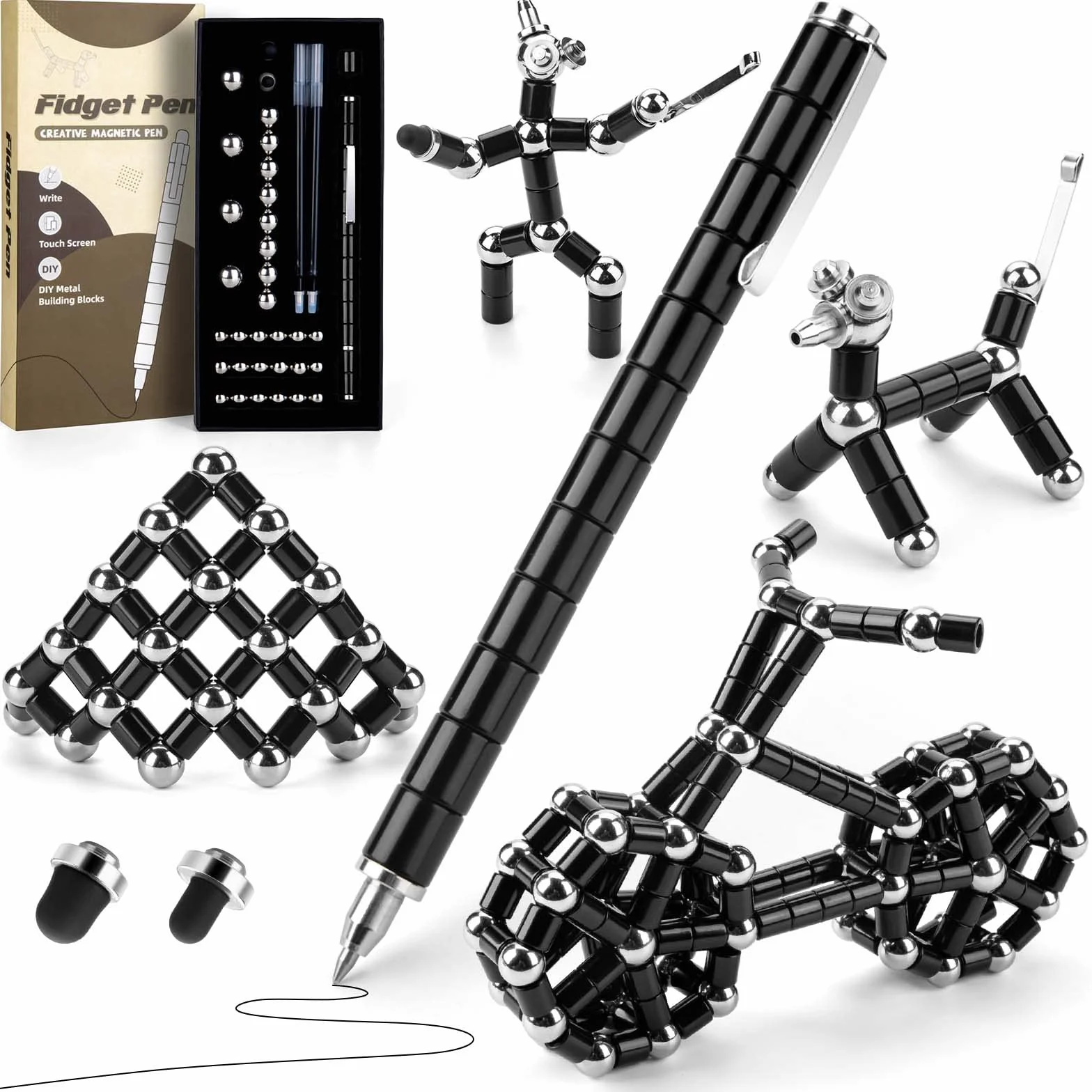 Tigerhu Fidget Pen, zabawki Fidget z długopisem kulkowym, wielofunkcyjne, odprężające, magnetyczne, fajne długopisy dla mężczyzn, kobiet, magnesy Fidget, fajne rzeczy, prezenty dla chłopców i