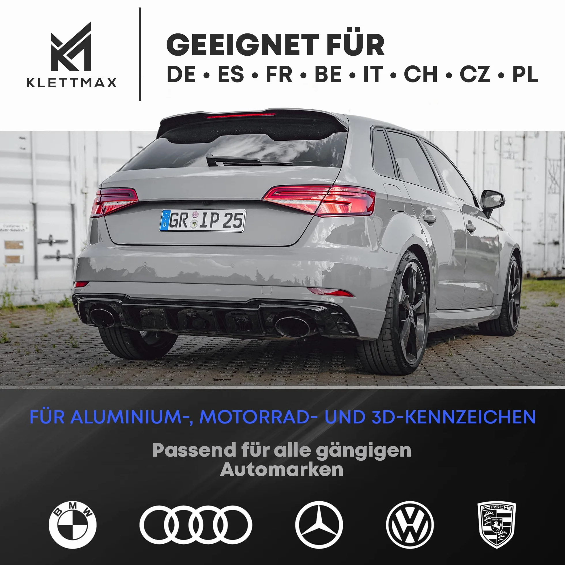 KLETTMAX® Zestaw uchwytów do tablic rejestracyjnych bezramowe 460mm