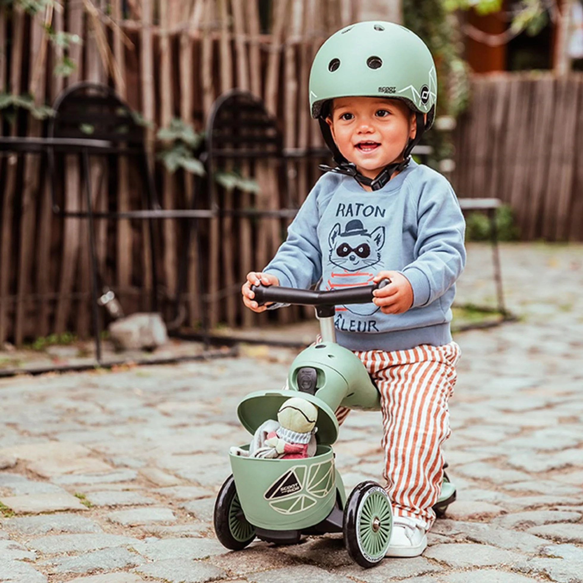 Scoot & Ride Unisex – Baby Highwaykick 1 Lifestyle Kickboard z siedziskiem i pojemnikiem (zielona)