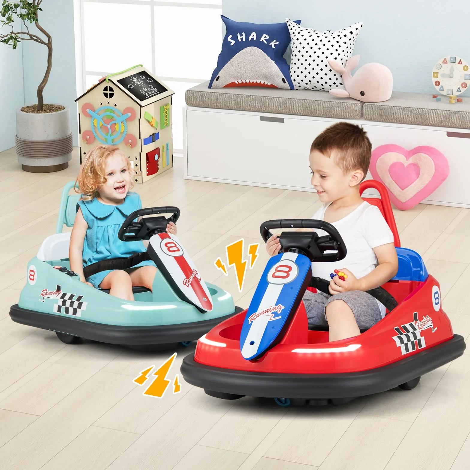 COSTWAY 6 V hulajnoga samochodowa dla dzieci, bumper car z muzyką i światłami, obrót o 360 stopni, samochód elektryczny dla dzieci od 18 miesięcy, 1,5-3 km/h (zielona)