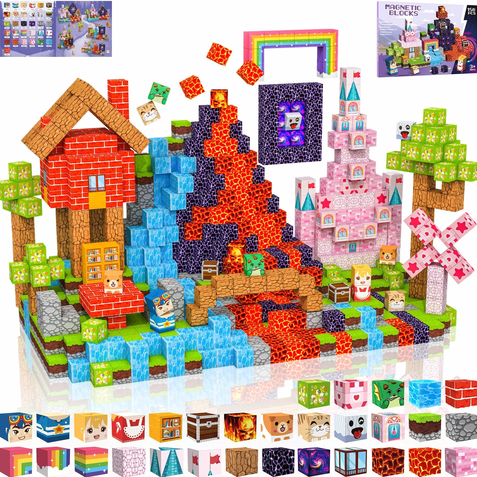 Klocki Magnetyczne 150 PCS 2CM, 3+ Zabawki sensoryczne STEM Montessori, Magnetyczne Klocki dla 3 4 5 6 7 8 9 10 11 12 8-12 lat Chłopcy i dziewczynki Prezenty urodzinowe