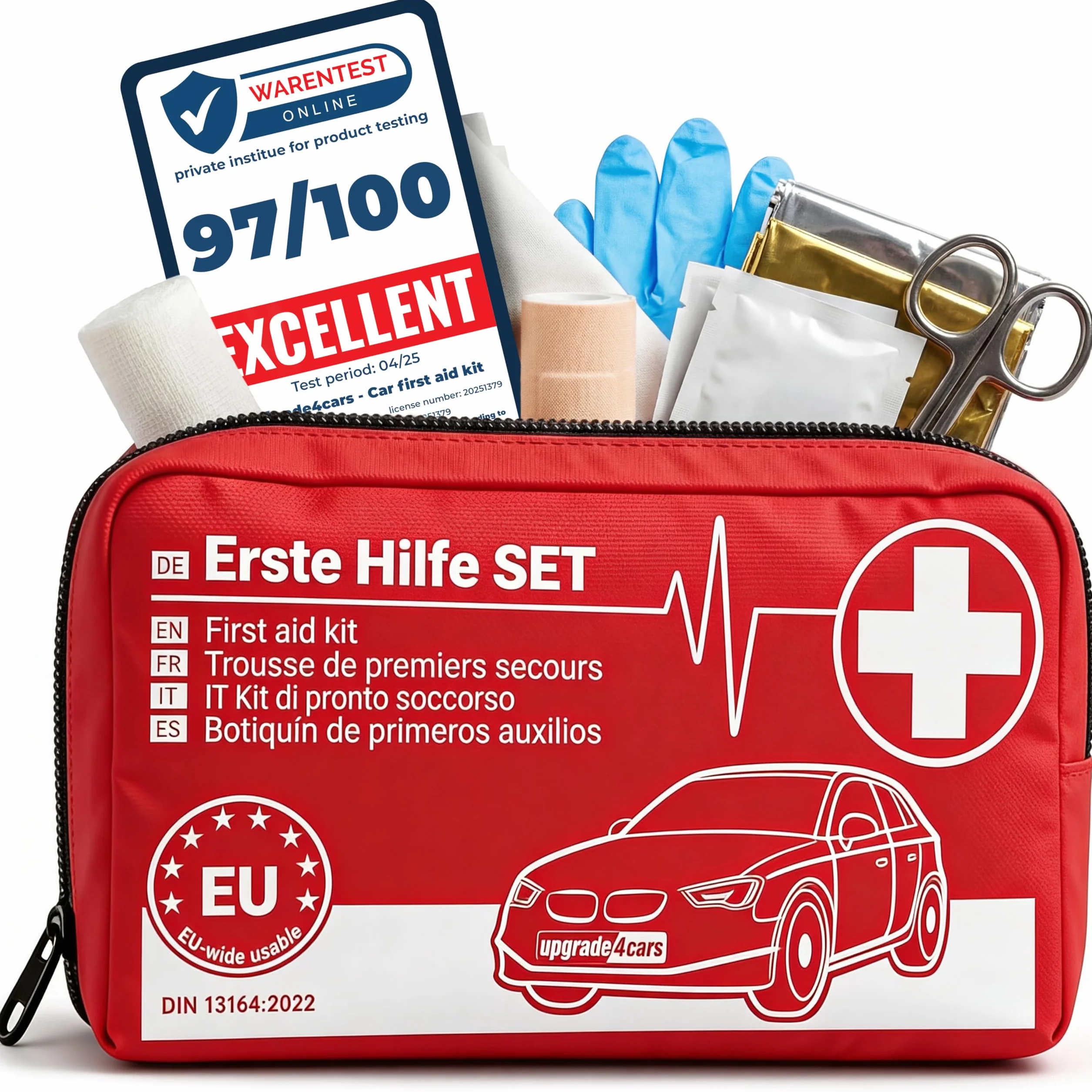 Upgrade4cars Apteczka Samochodowa 2026 DIN 13164 Zestaw Pierwszej Pomocy Ważny w Całej Europie | Apteczka do Domu i w Podróż