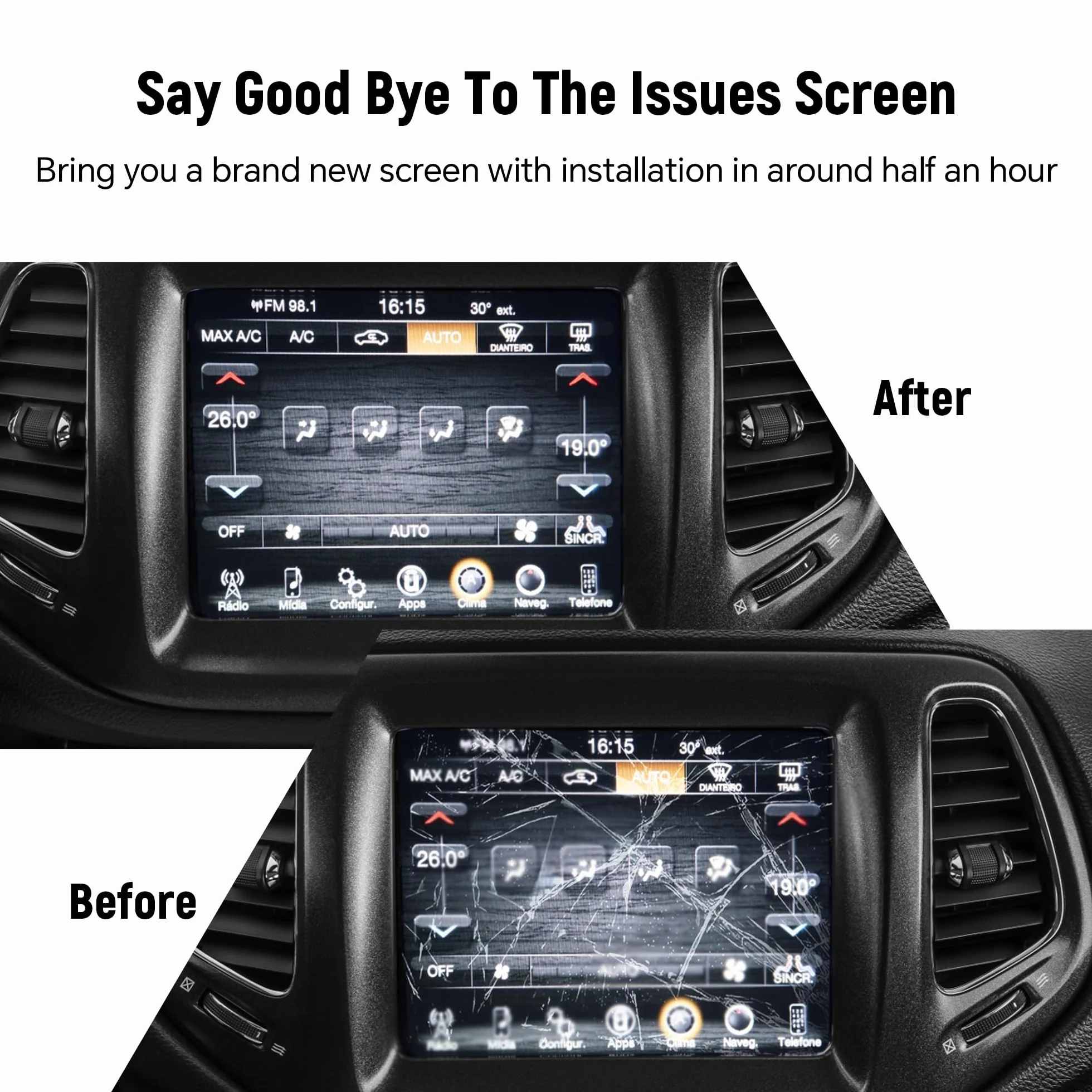 7-calowy ekran dotykowy Uconnect LCD z uchwytem do Jeep Compass 2017-2020, radio nawigacja monitor dotykowy monitor Digitizer wymiana TDO-WXGA0700K00033-V2 TDO-WXGA0700K00057