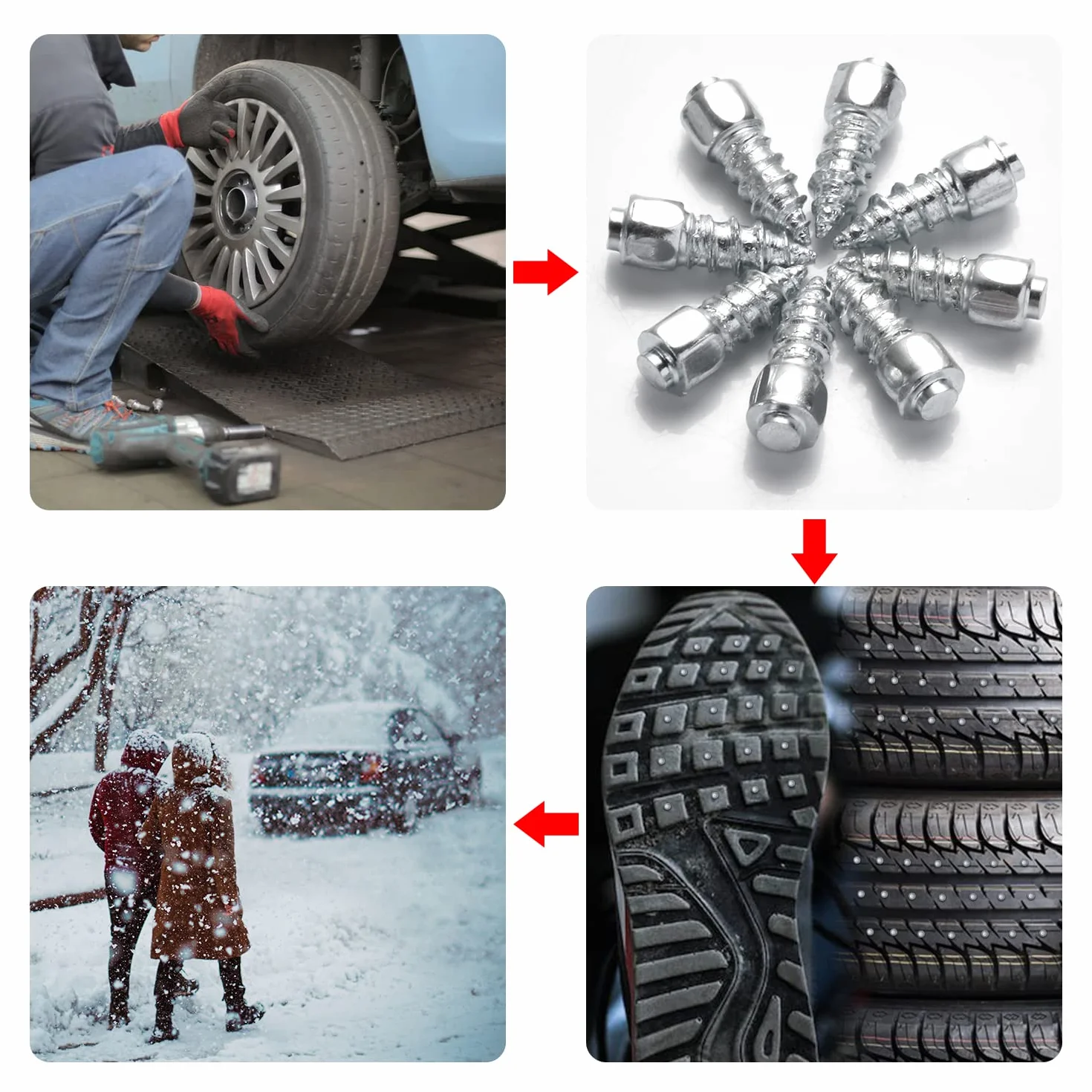 Kolce do Opon, 9mm Kolce do Opon na Snieg Szpilki do Opon ATV z Narzedziem Montazowym do Samochodów Motocykli Ciezarowych Rowerów Bagazników ATV SUV-Ów Akcesoriów Samochodowych (100 Sztuk)