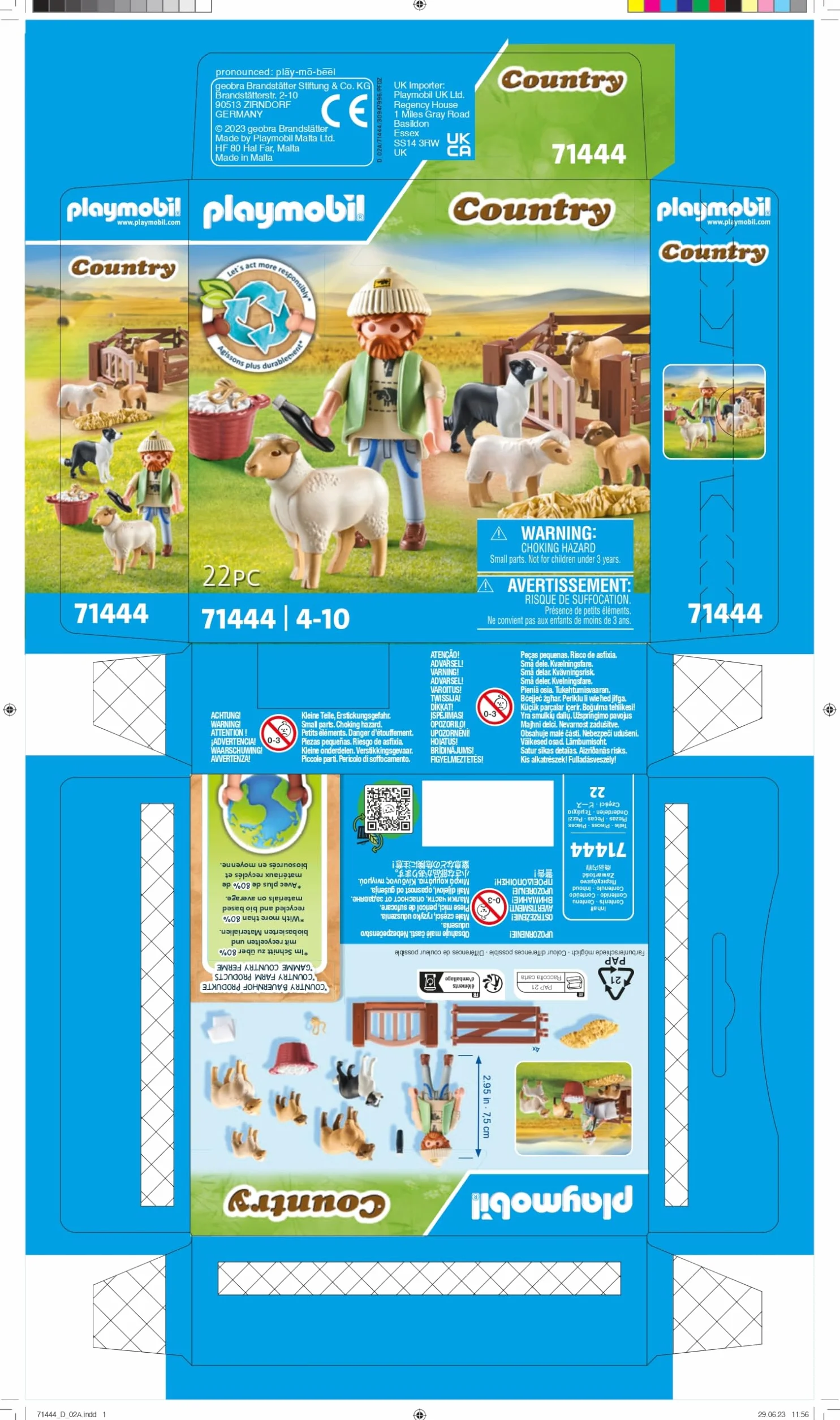 PLAYMOBIL Country 71444 Młody owczarz z owcami, border collie, maszynką do strzyżenia owiec i słomą. Zabawne i pomysłowe odgrywanie ról, zabawki dla dzieci w wieku od 4 roku życia