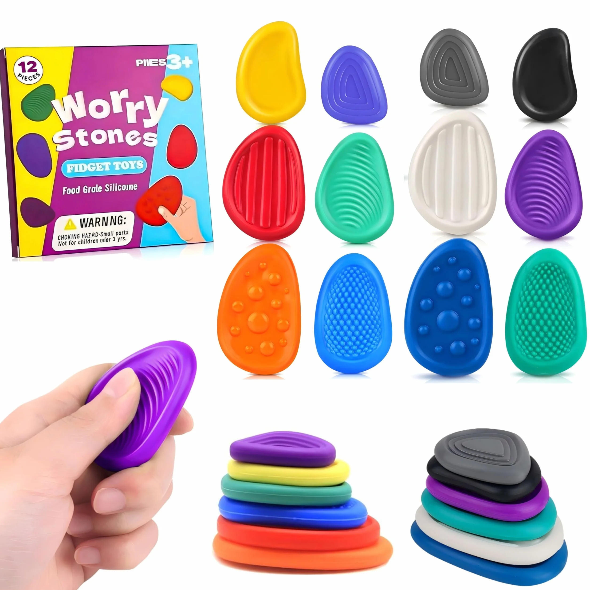 Fidget Toys zestaw 12 sztuk, zabawki sensoryczne, antystresowe, dla dzieci i dorosłych, redukujące stres, stany lękowe, ADHD i autyzm