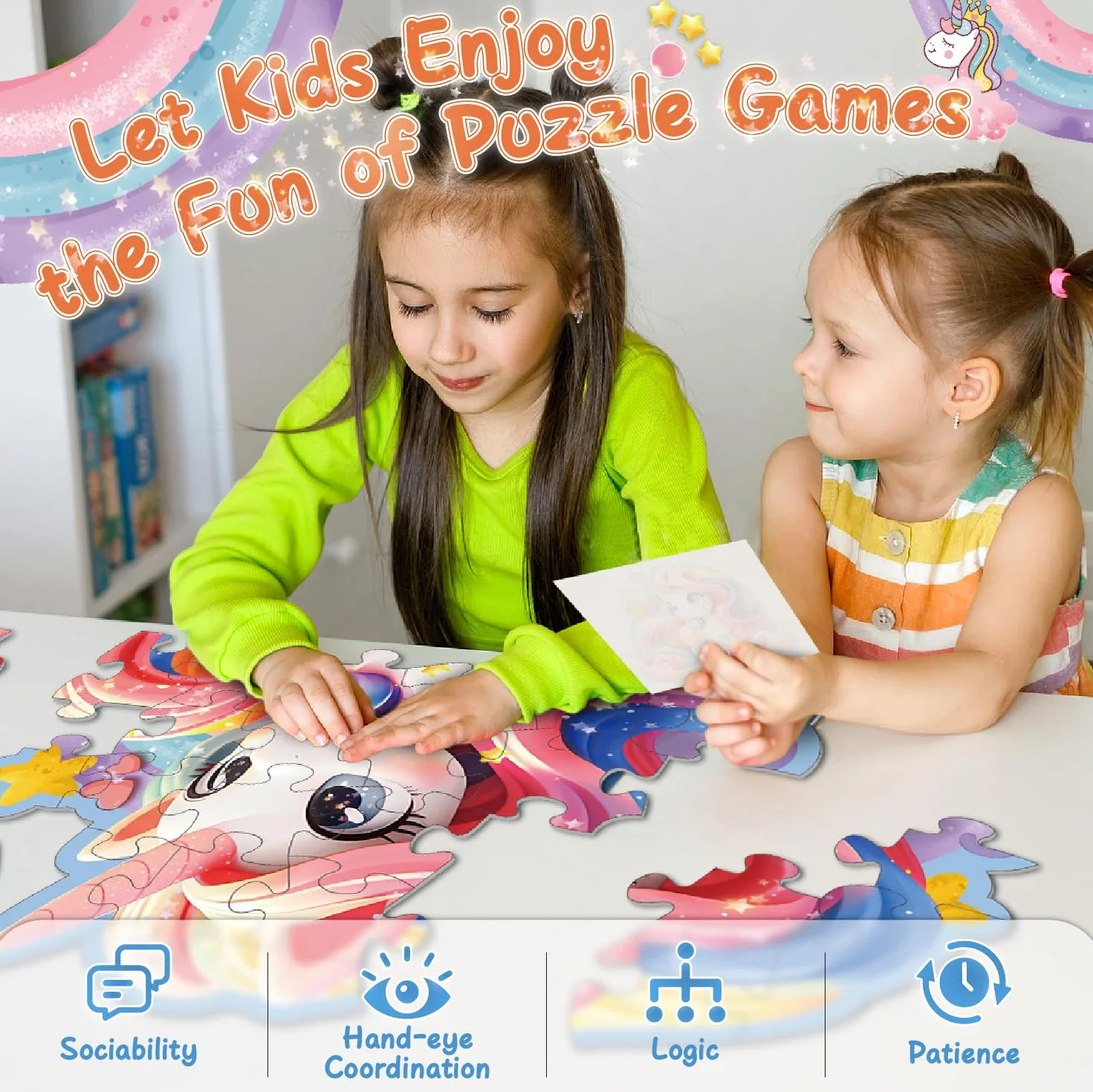 Kiztoys Puzzle podłogowe Jednorożec dla dziewczyn - 45 sztuk uroczych różowych puzzli jednorożca, prezenty z jednorożcem dla dzieci w wieku 3-8 lat