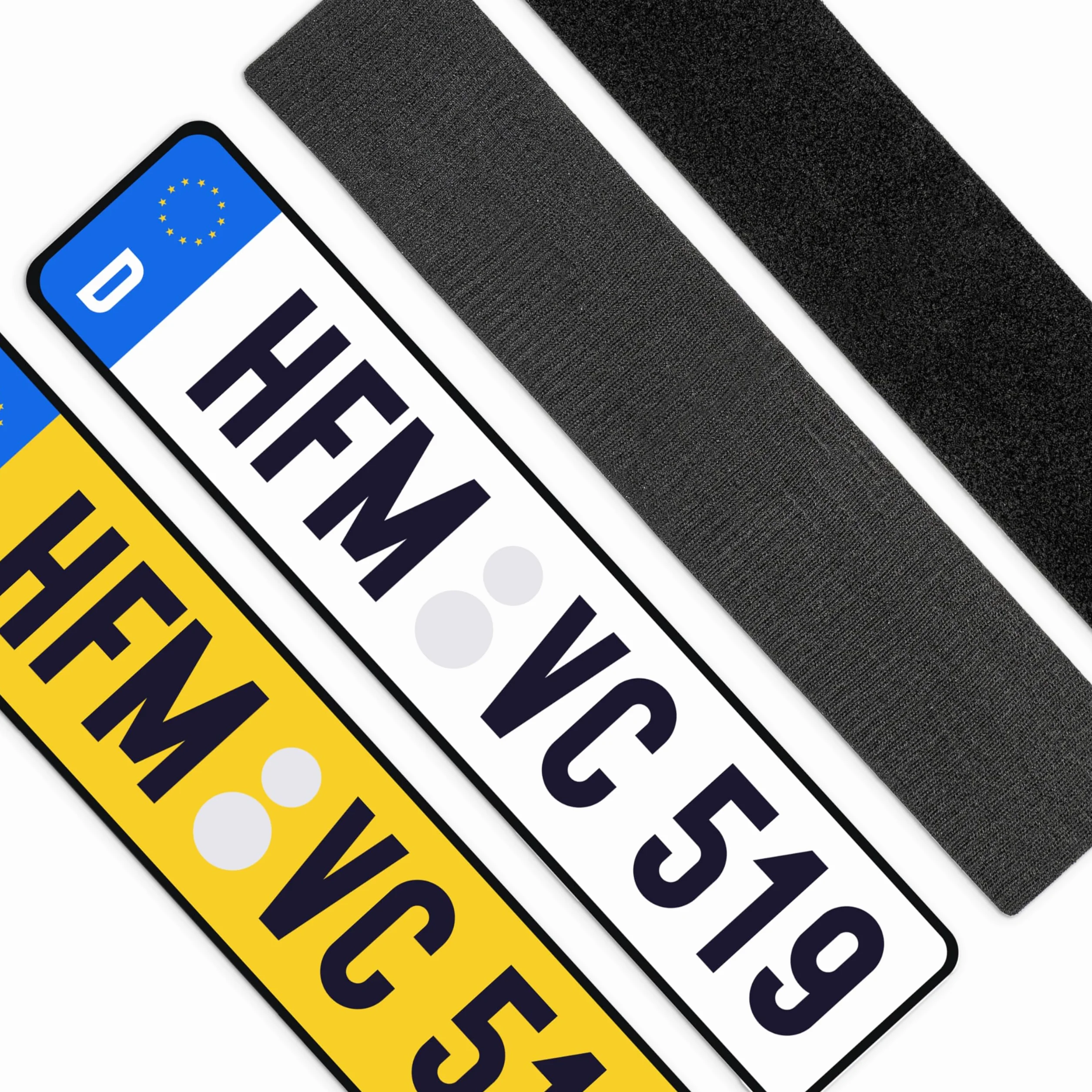 Klett Kennzeichenhalter, 2 sztuki, taśma 500 x 100 mm z hakami i pętelkami, bezramkowy uchwyt na tablicę rejestracyjną o sportowym wyglądzie, uchwyt na tablicę rejestracyjną samochodu, uchwyt na
