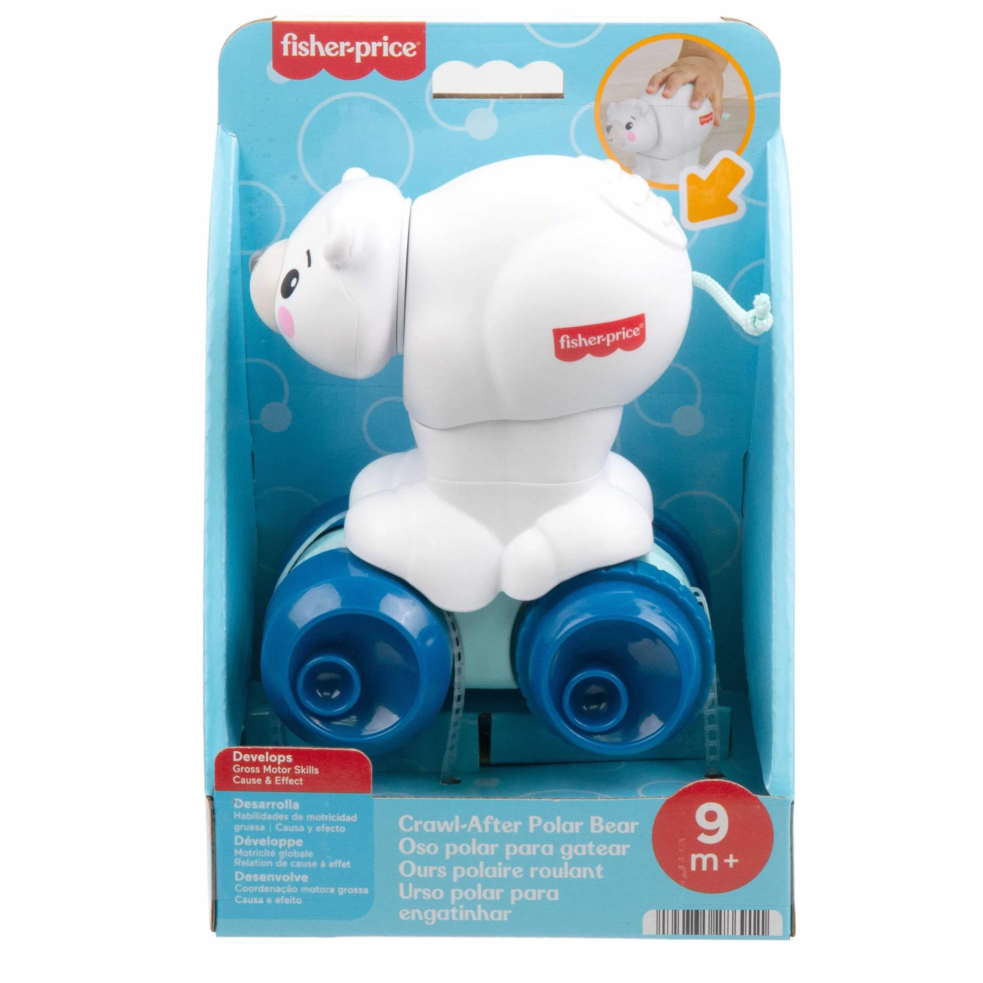 Fisher-Price Miś polarny na kółkach „Raczkuj za mną” Pojazd z motywem zwierzątka, zabawka do nauki raczkowania dla niemowląt od 9 miesiąca życia, JDL63