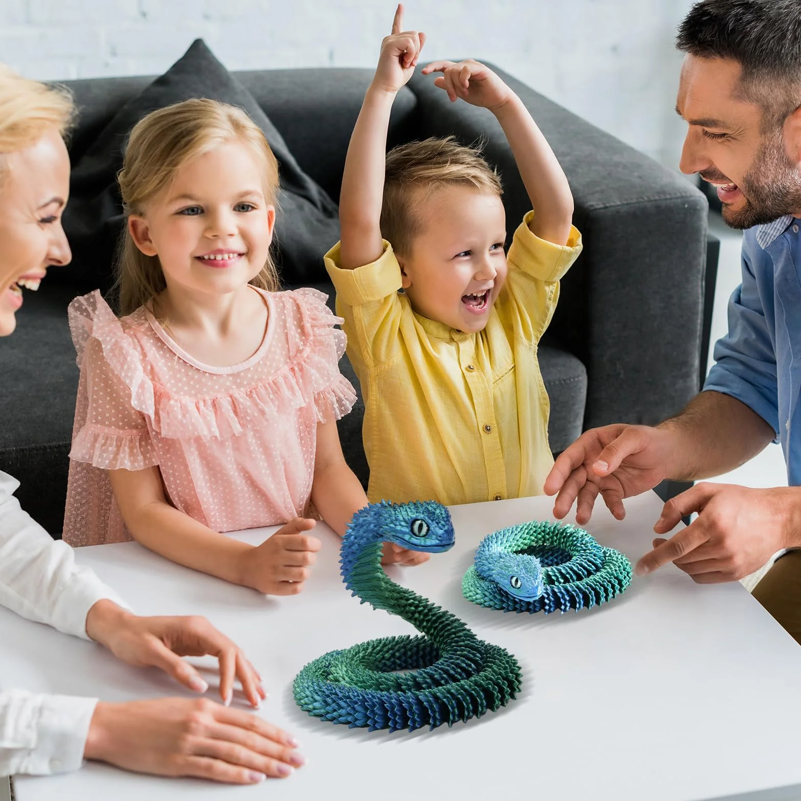 Joycabin Zabawka z nadrukiem 3D, 60 cm, elastyczny wąż Fidget Toys, model węża, zabawki z nadrukiem 3D, zabawka dla dzieci, na biurko, do mieszkania (niebiesko-zielony)