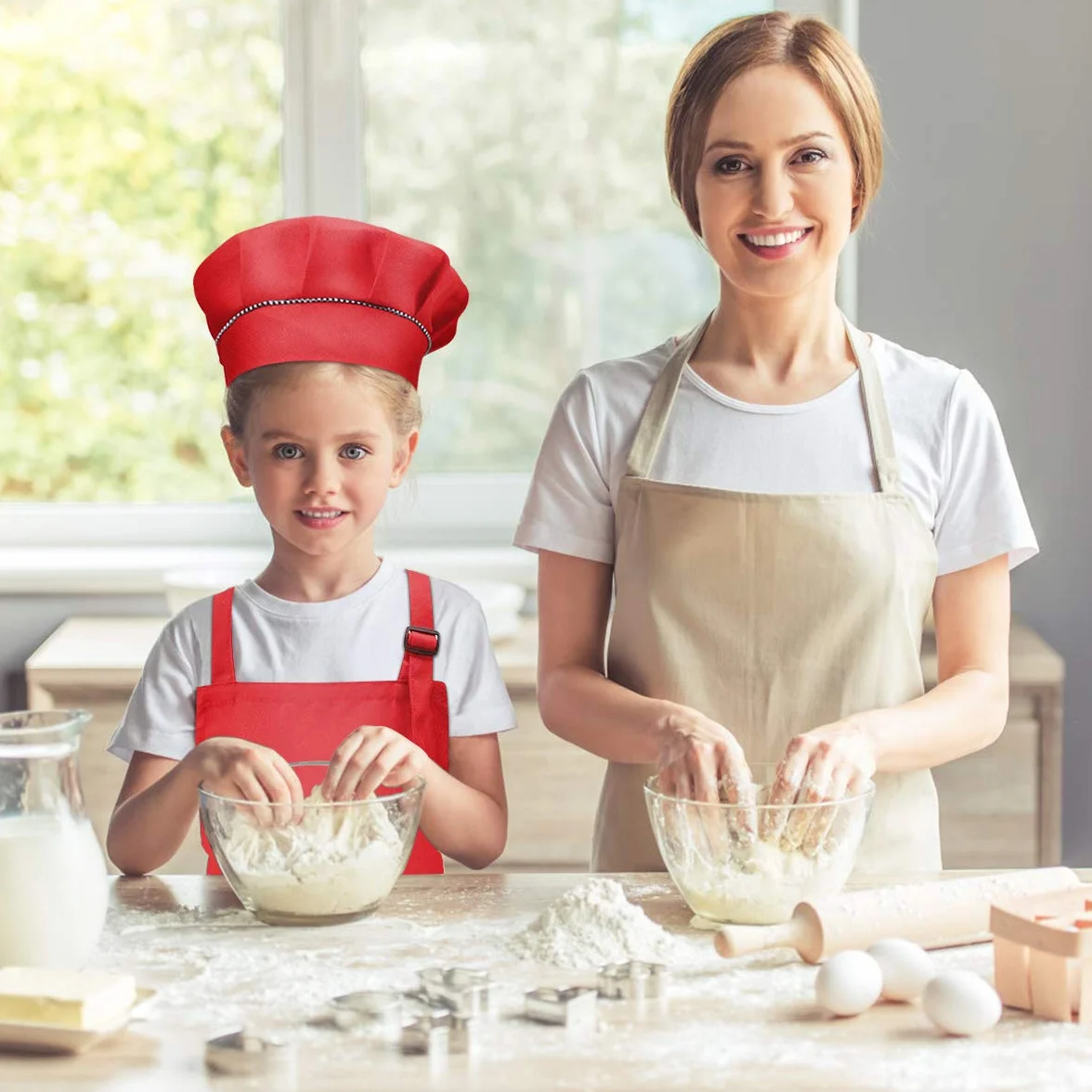 WEONE Fartuch dziecięcy i czapka szefa kuchni, zestaw regulowanych fartuchów kuchennych z 2 kieszeniami dla dziewczynek, chłopców, dzieci, fartuch szefa kuchni do gotowania rękodzieła (7-13 lat)