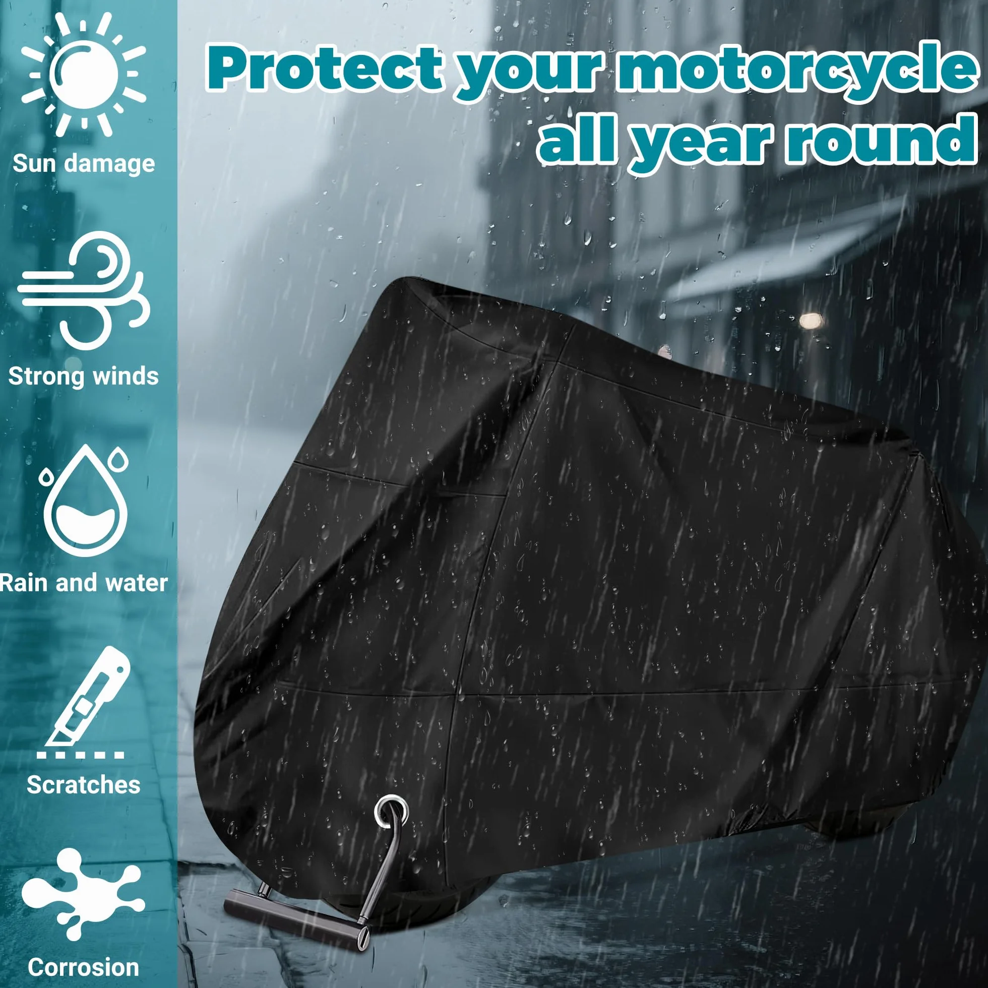 Pokrowiec na Motocykl Outdoor Motorcycle Cover Waterproof 210D, Pokrowiec do Garażu, na Motocykl, Samolot, Silnik, Deskorolkę, Rower, Skuter, 245 cm x 105 cm x 125 cm