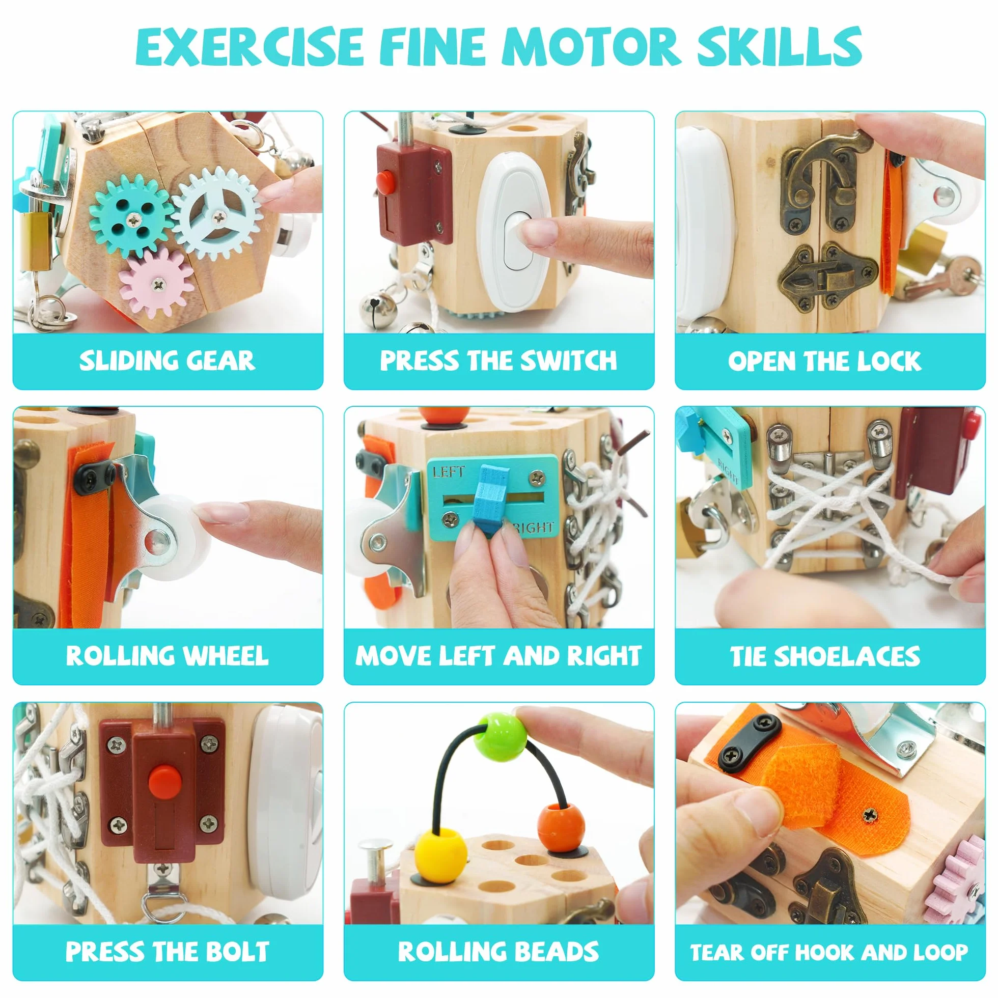 Busy Board Baby Busy Activity Cube|15 w 1 Fidget Cube Kostka Stresowa Przenośna Zabawka Antystresowa, Zabawka Kostka Aktywności, Kostka Motoryczna Montessori Zabawka Edukacyjna dla Małych Dzieci od 3