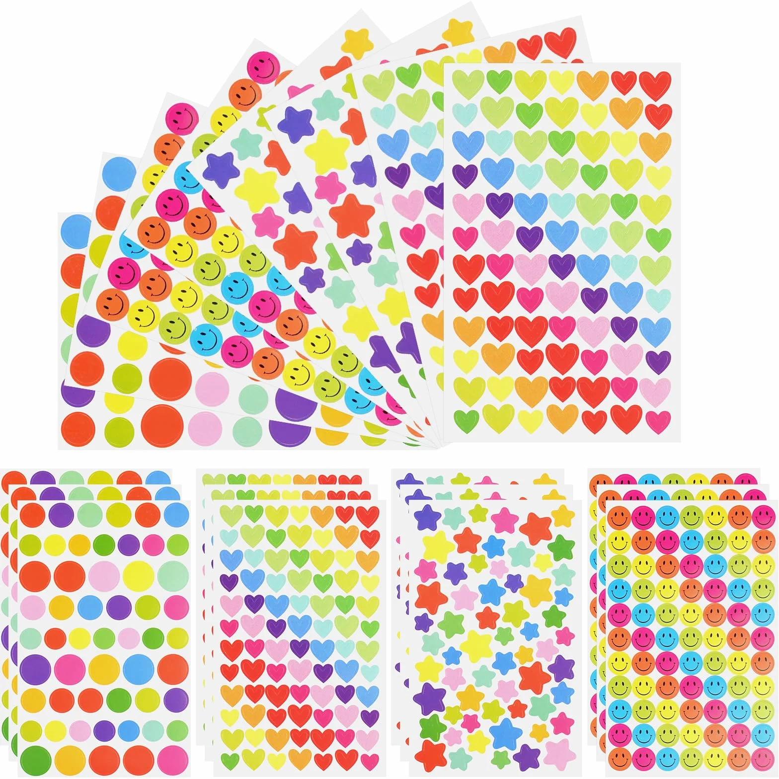 OSDUE Naklejki z gwiazdami dla dzieci, 1380 szt., 20 arkuszy, różne kolorowe gwiazdy, mini nagroda dla nauczyciela, naklejki do scrapbookingu, gwiazdy, do rzemiosła artystycznego, naklejki papierowe w