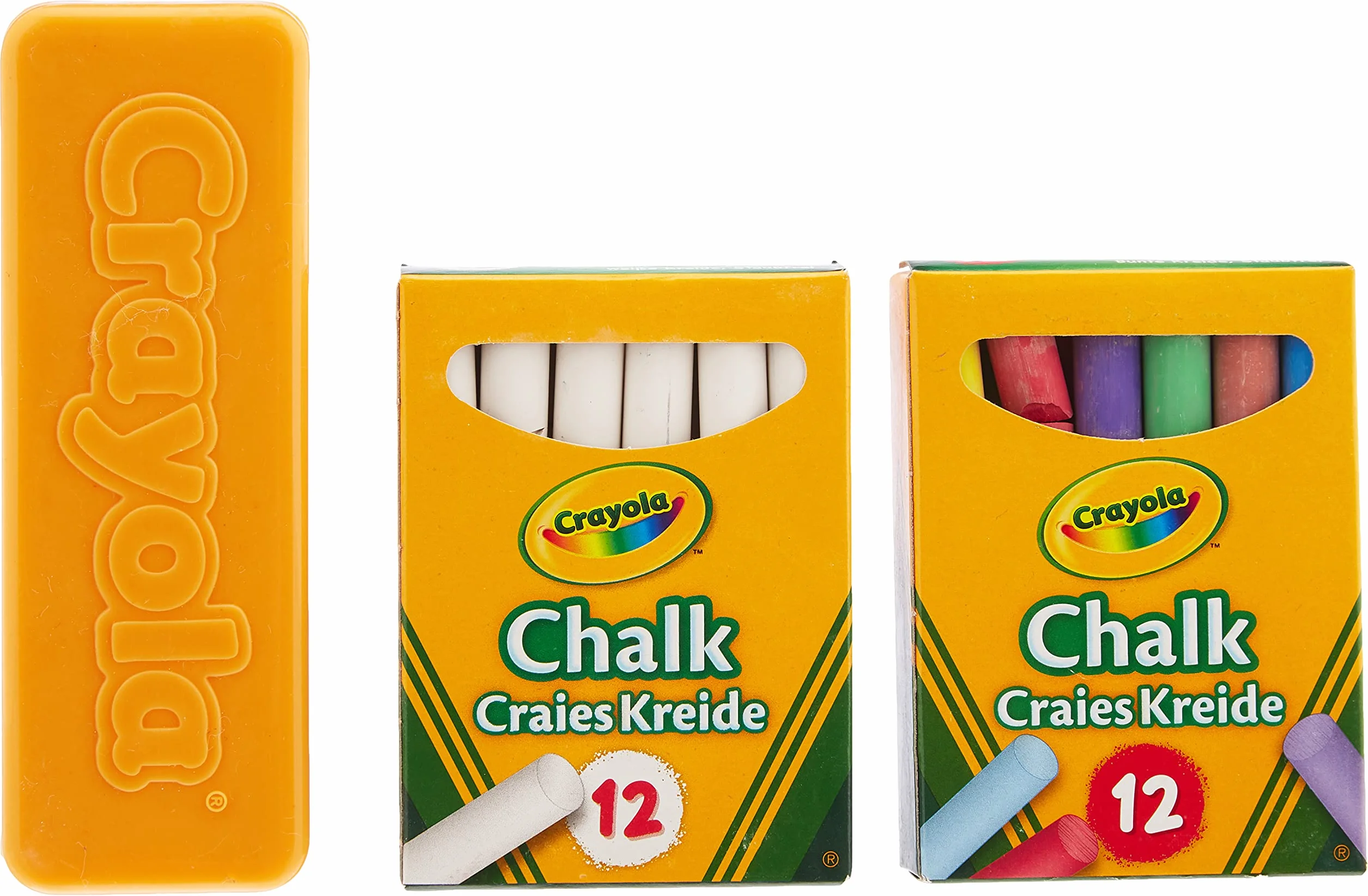 CRAYOLA – 24 białe i kolorowe kredy, zestaw do tablicy z gąbką, do szkoły i domu, 98268
