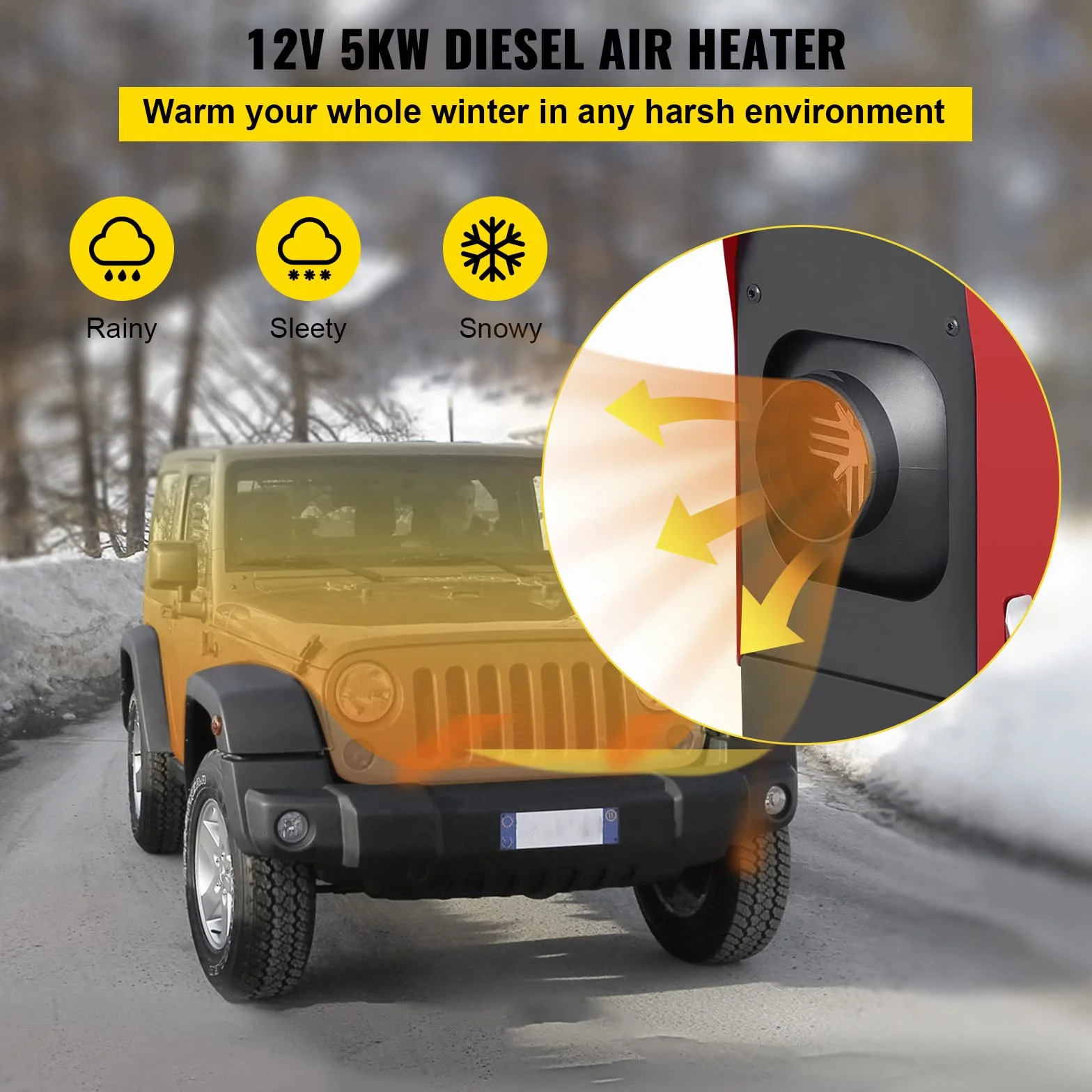 VEVOR Ogrzewacz powietrza na olej napędowy, 12 V, 5 kW, ogrzewanie stacjonarne, ogrzewanie postojowe, pilot zdalnego sterowania, z przełącznikiem LCD