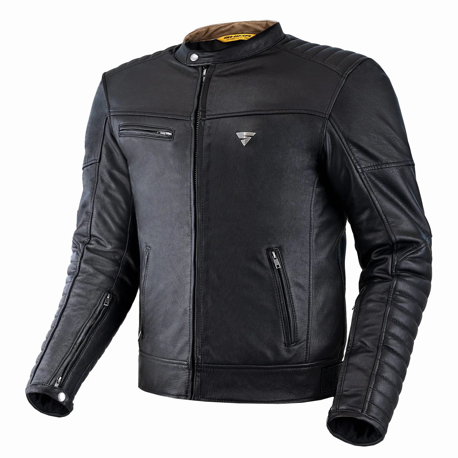SHIMA WINCHESTER 2.0 Kurtka motocyklowa męska, skórzana kurtka Airforce, ochraniacz na plecy, motocyklowa kurtka skórzana z ochraniaczami w stylu vintage (czarna, L)