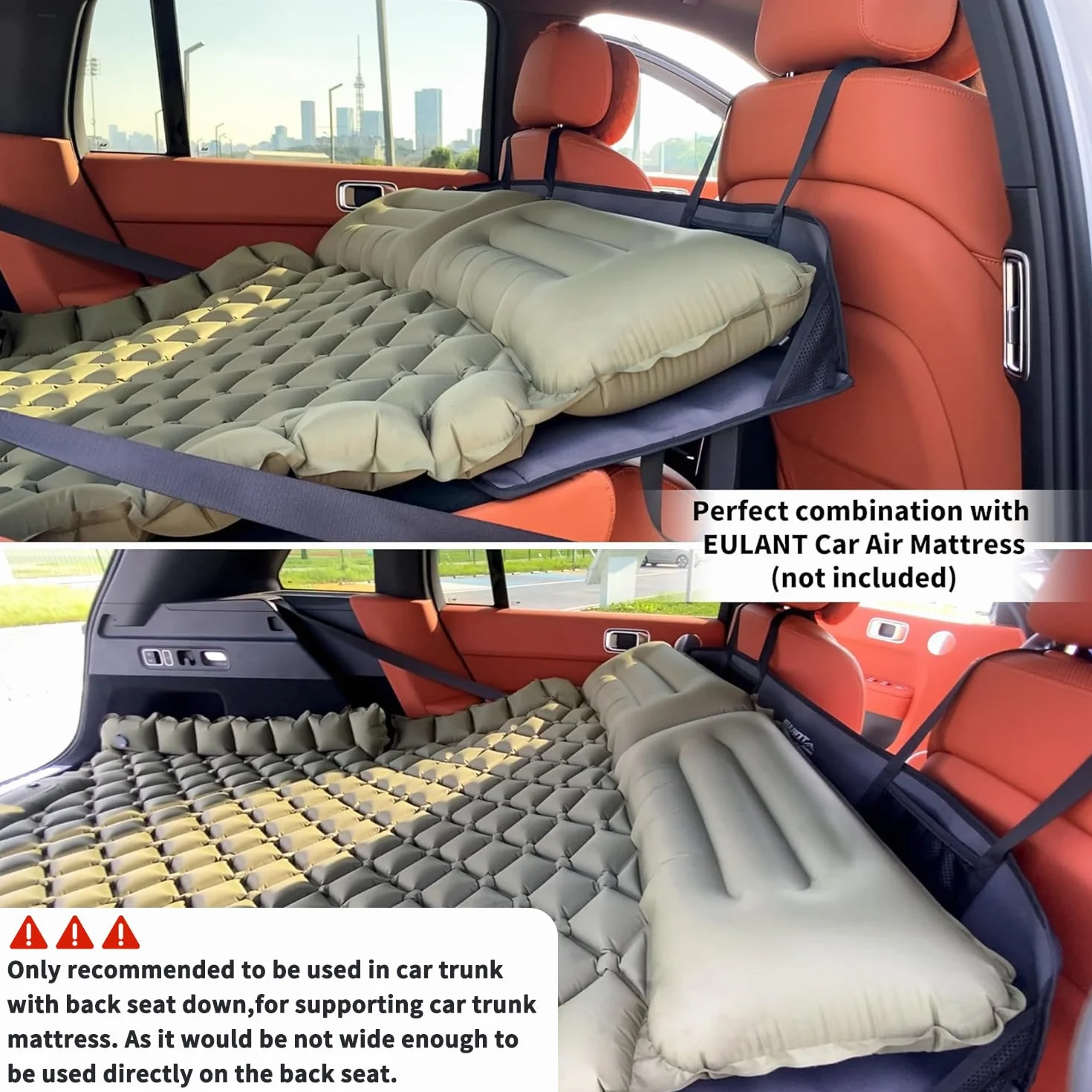 EULANT Mostek na tylne siedzenie samochodu, wsparcie materaca, przedłużacz, do model Y/Model 3, jasnoszary