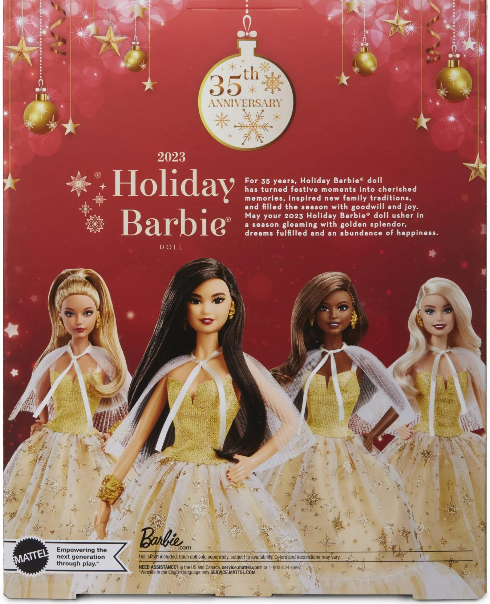 Barbie Lalka świąteczna Barbie Signature z czarnymi włosami w złocistej sukni i ozdobnym pudełku, prezent sezonowy dla kolekcjonerów HJX07