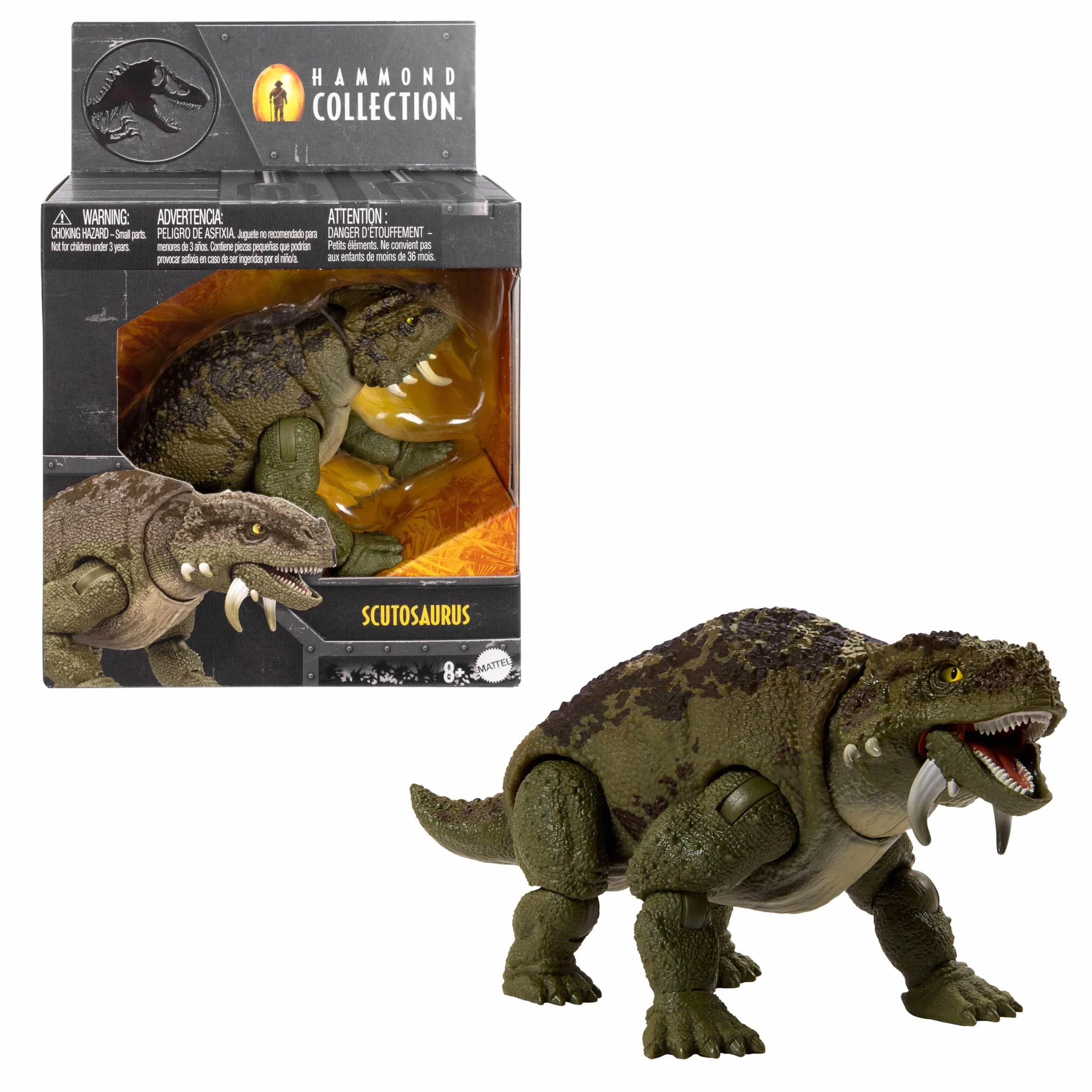 Mattel Jurassic World Kolekcja Hammonda Skutozaur Figurka dinozaura premium ze szklanymi oczami i 14 ruchomymi punktami, zabawka dinozaur dla dzieci od 8 roku życia i kolekcjonerów, JDJ08