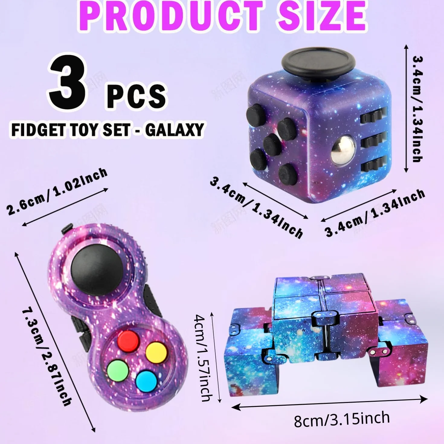 3 szt. zabawka Fidget na palce z kostką, Infinity Cube Toy, kontroler Fidget, antystresowy lęk, ulga lęku, prezent dla dorosłych w biurze, dla dzieci