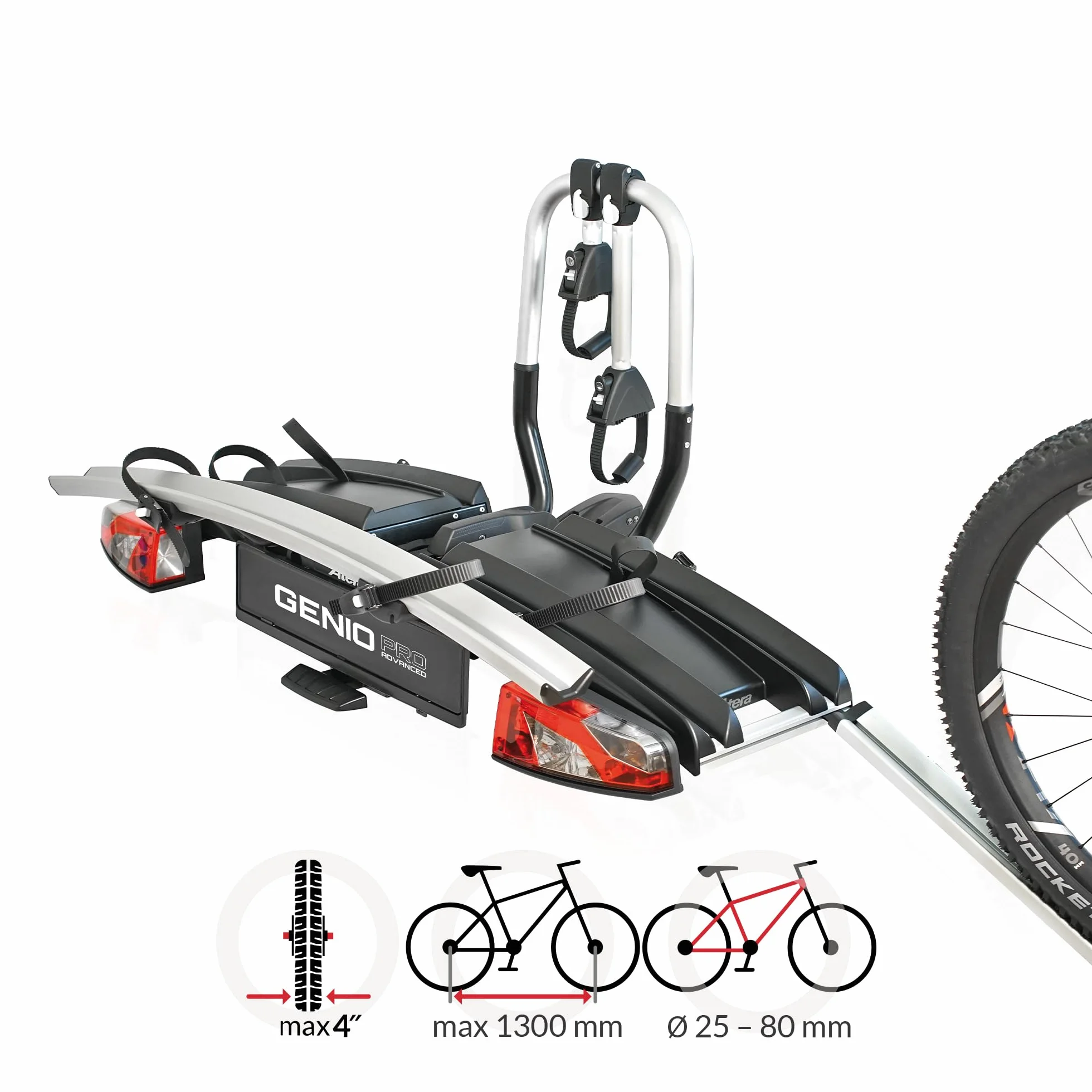 Atera Genio Pro Advanced bagażnik rowerowy składany na 2 rowery e-bike srebrny