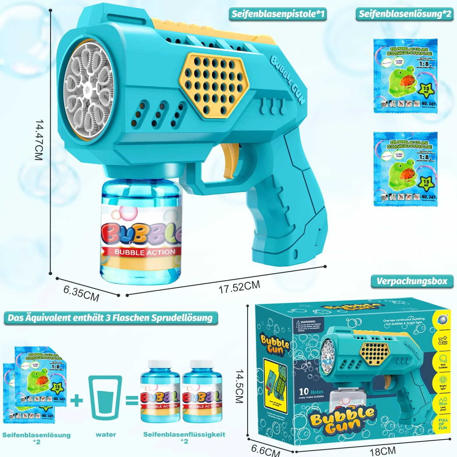 Pistolet do Baniek Mydlanych LED dla Dzieci - Automatyczna Maszyna z Podświetleniem, Zbiornik 100 ml, Niebieski