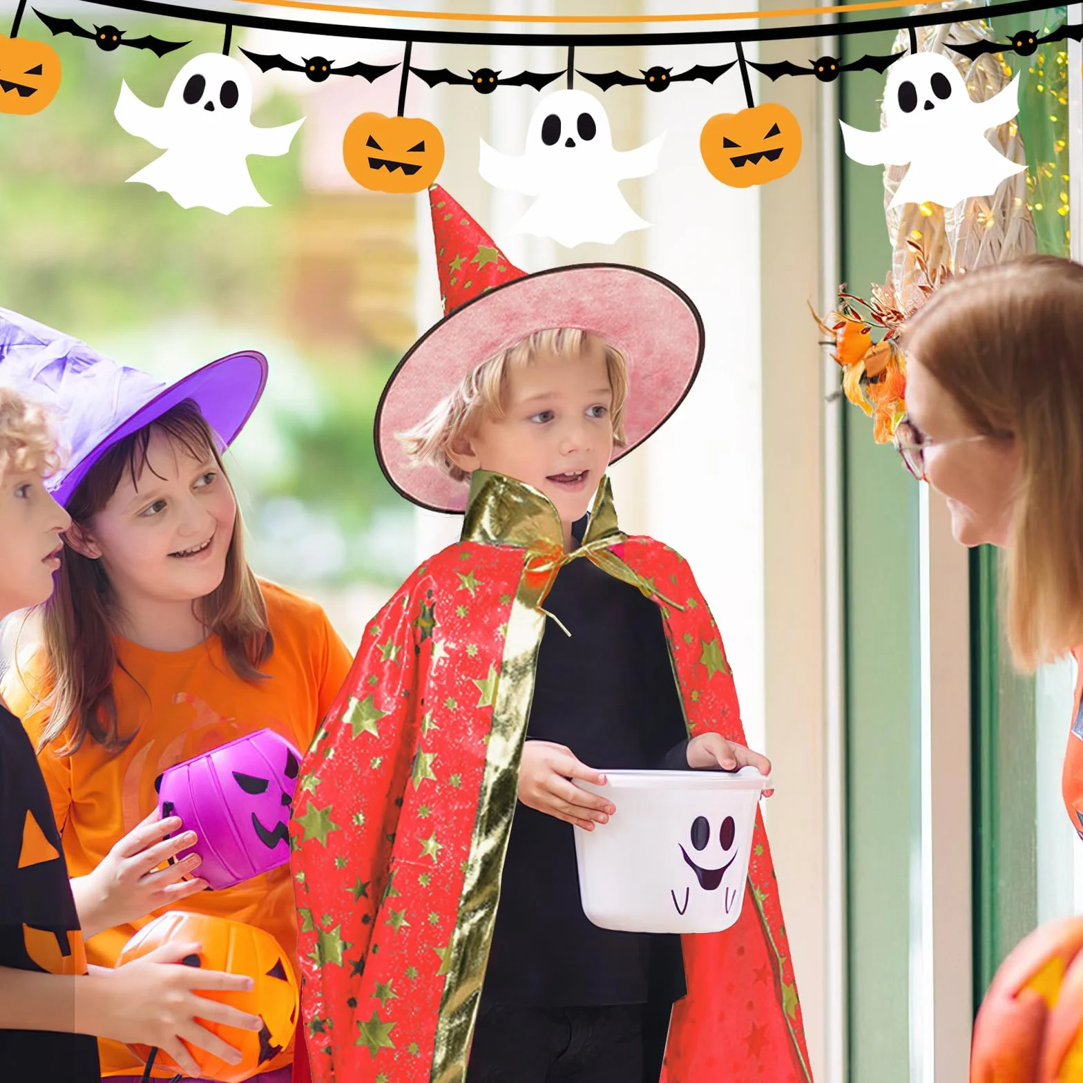 Kapelusz i peleryna czarodziejki, peleryna czarownicy z kapeluszem, peleryna maga dziecięca, peleryna dyniowa Halloween, płaszcz czarownicy, peleryna czarodziejska