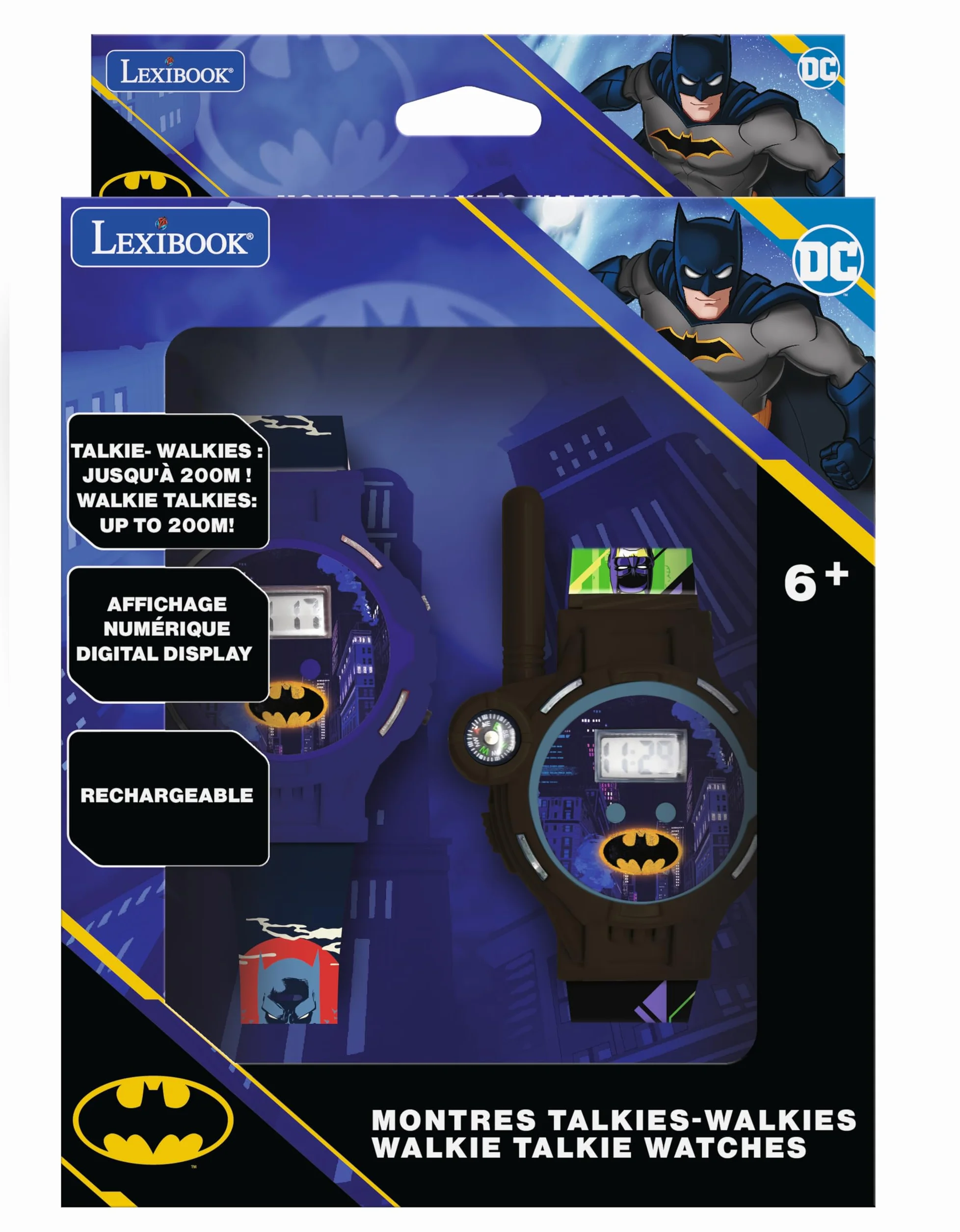 Lexibook, Batman, Zegarki Walkie-Talkie, 2 Sztuki, Zasięg do 200 M, Latarka, Kompas, Akumulator, Czarny, Zielony i Niebieski, Czerwony, DMWTW1BAT