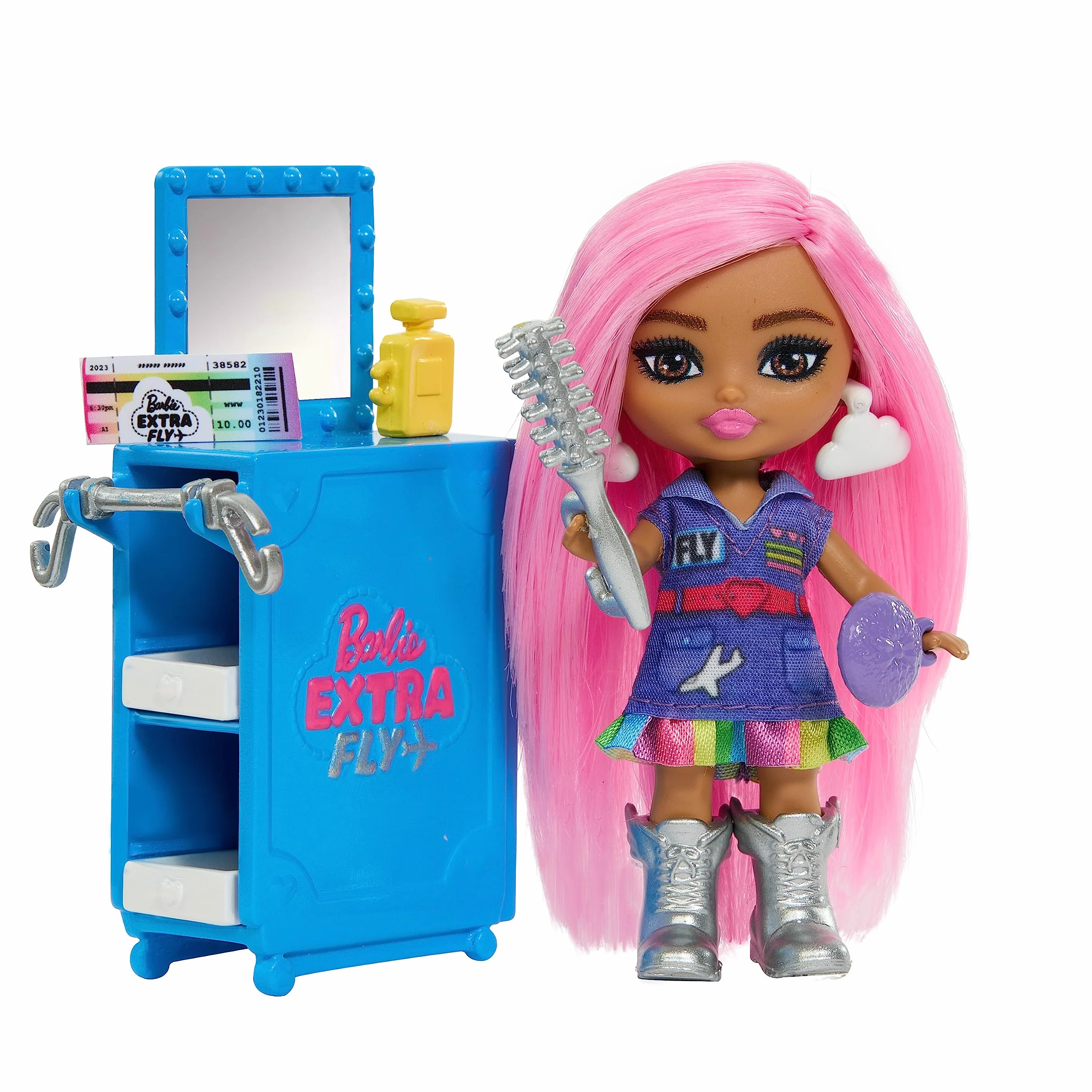 Barbie Extra Fly Samolot Zestaw z lalką Barbie Extra Mini Minis oraz akcesoriami modowymi i podróżnymi, HPF72