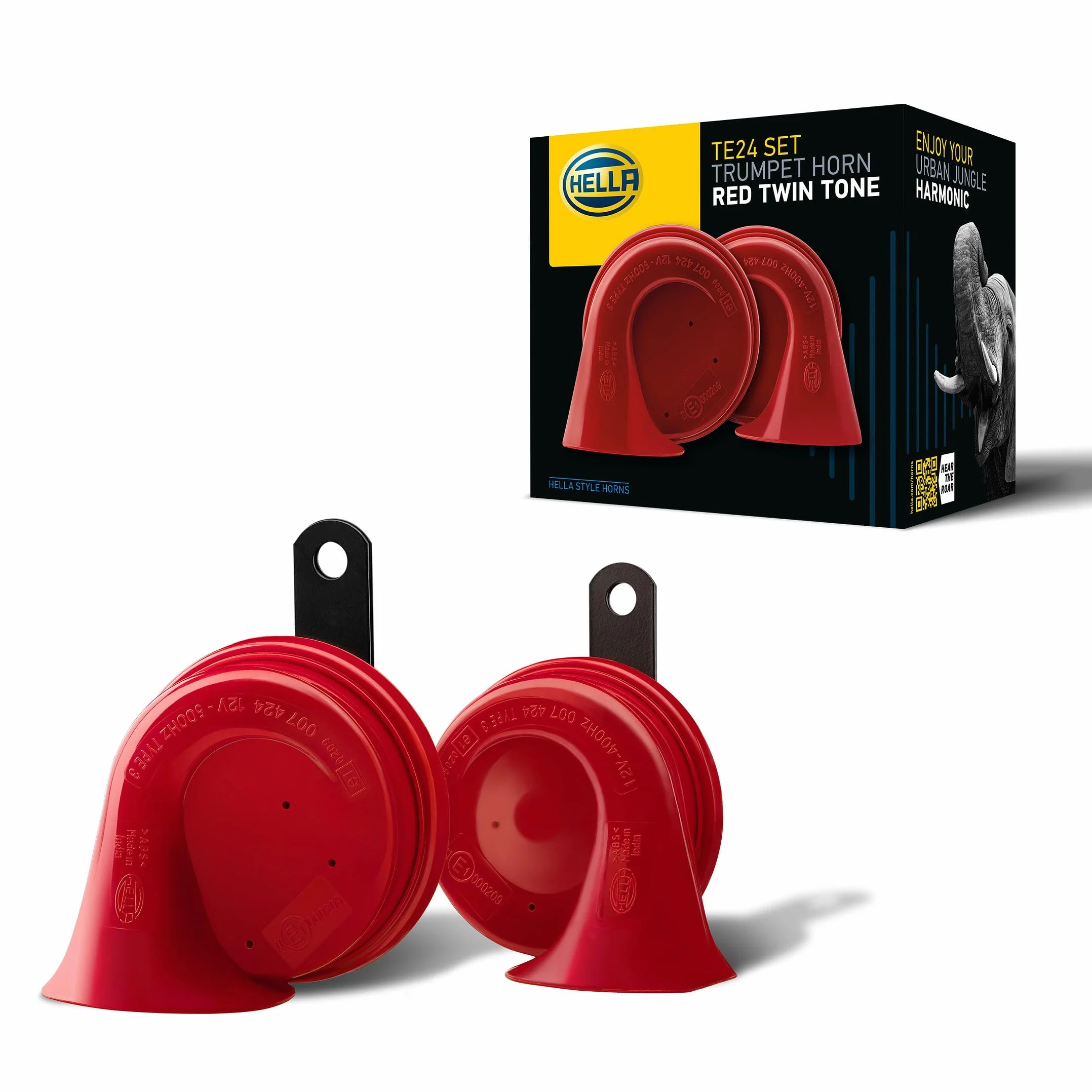HELLA Fanfara TE24 SET 12V 110dB 400-500Hz Sygnał niski/wysoki ECE czerwony czarny 3FH 007 424-811