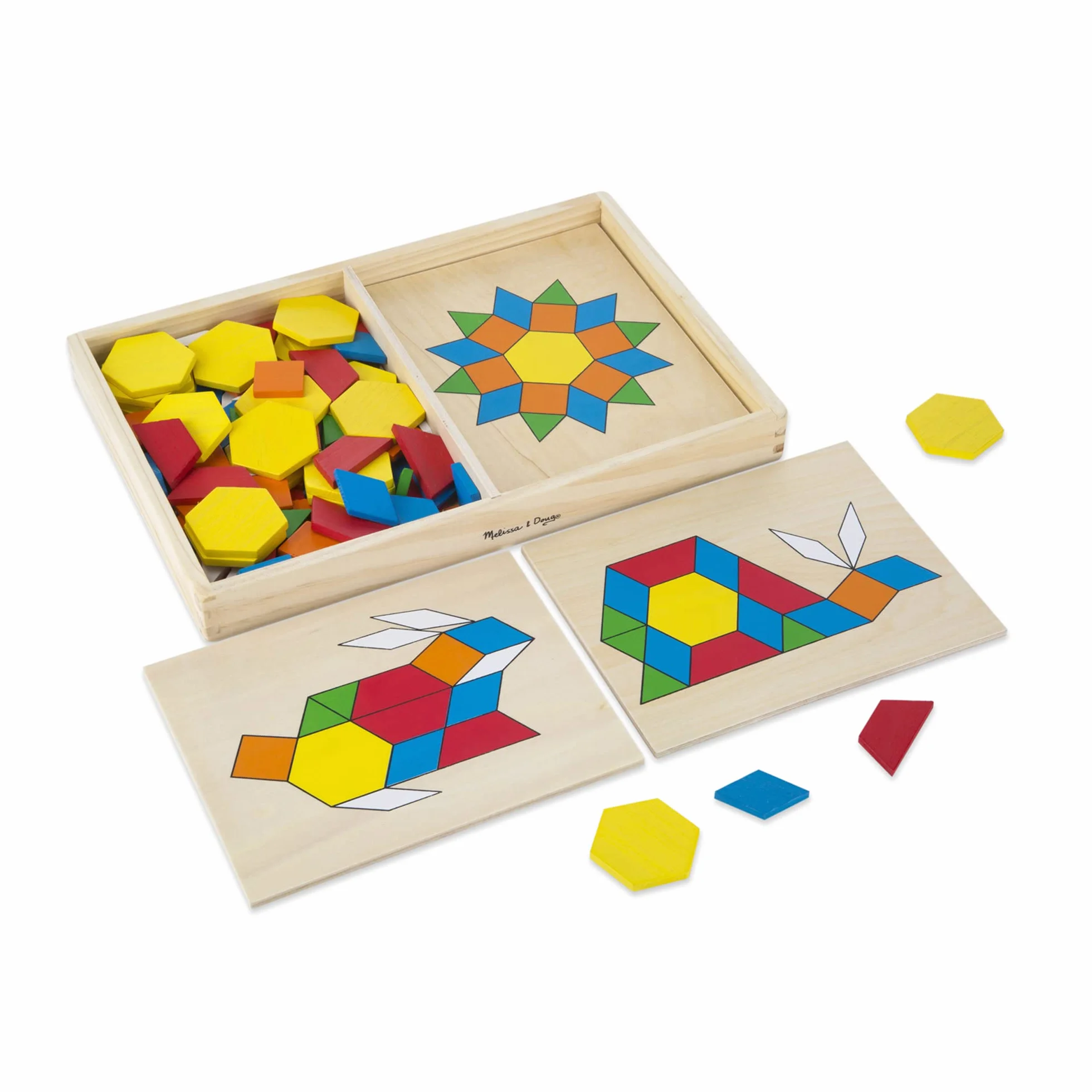 Melissa & Doug Bloki wzorów i deski o 120 kształtach z litego drewna (opakowanie wolne od fistracji)
