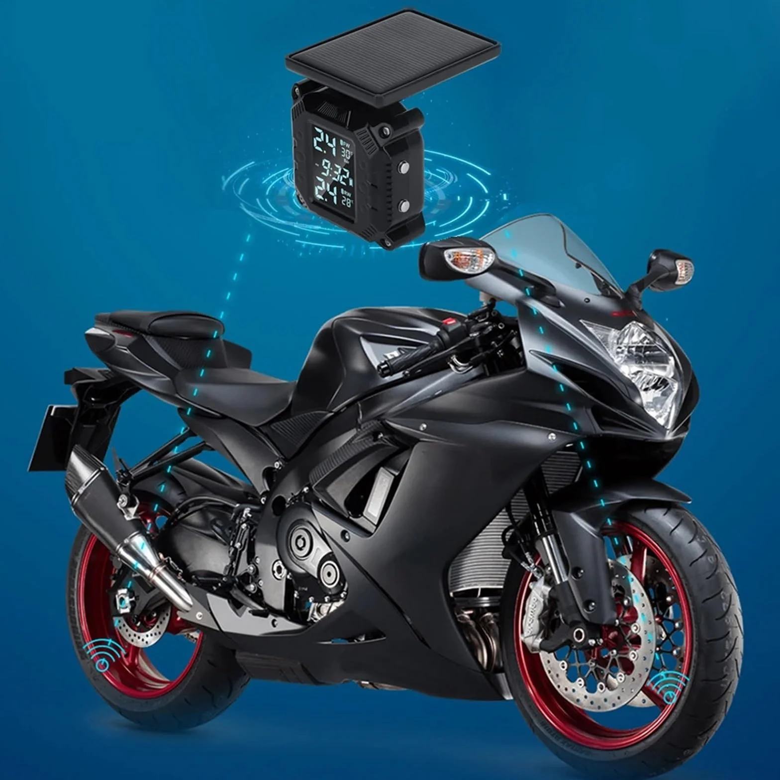 Cyfrowy miernik ciśnienia w oponach Monitor ciśnie System monitorowania ciśnienia w oponach TPMS motocykla dla motocykla, skutera i roweru TMPS z 2 czujnikami zewnętrznymi