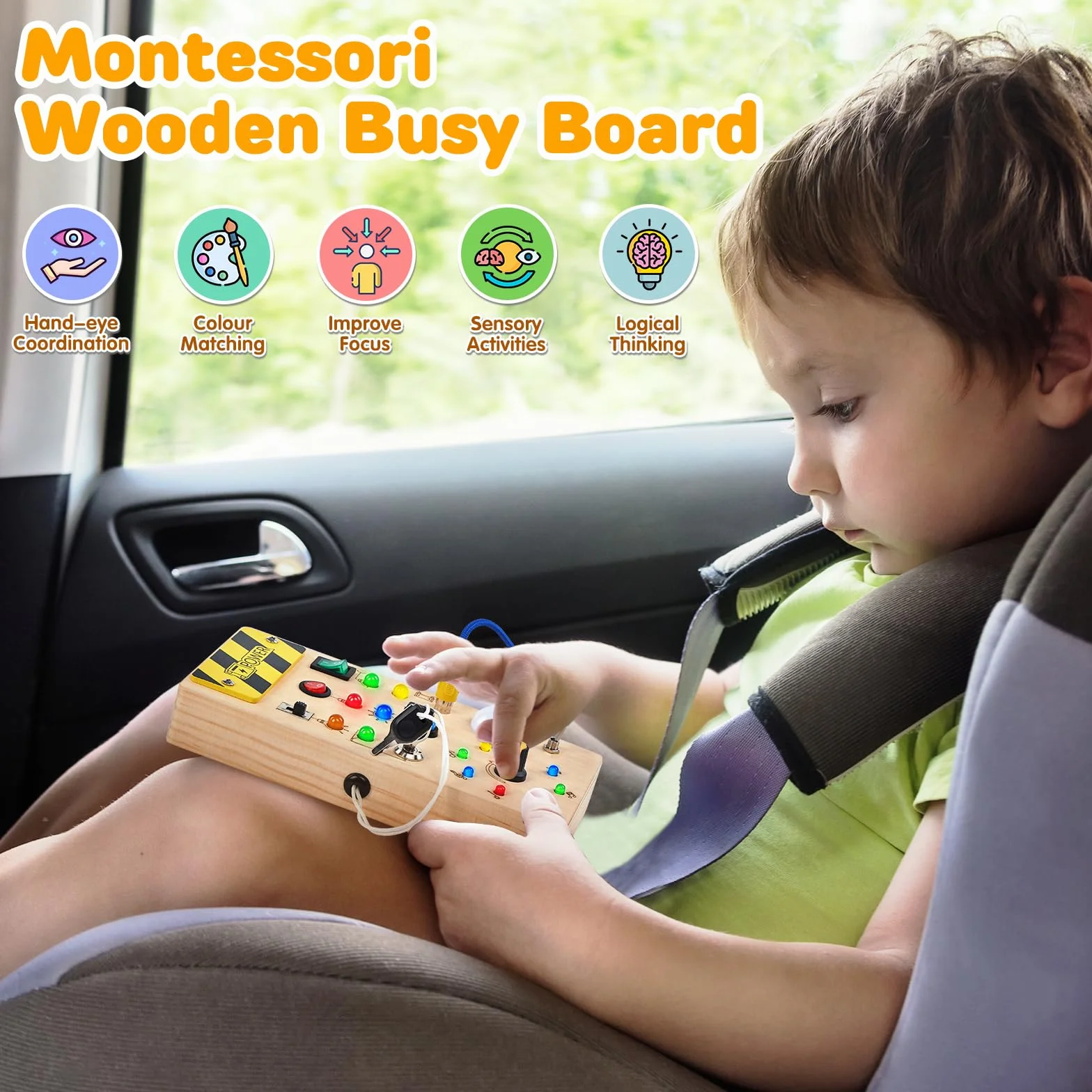 Montessori zabawka od 1 roku życia, deska z włącznikiem światła LED, drewniana zabawka od 1, 2, 3 lat, zabawka motoryczna, zabawka sensoryczna, zabawka edukacyjna dla niemowląt i małych dzieci