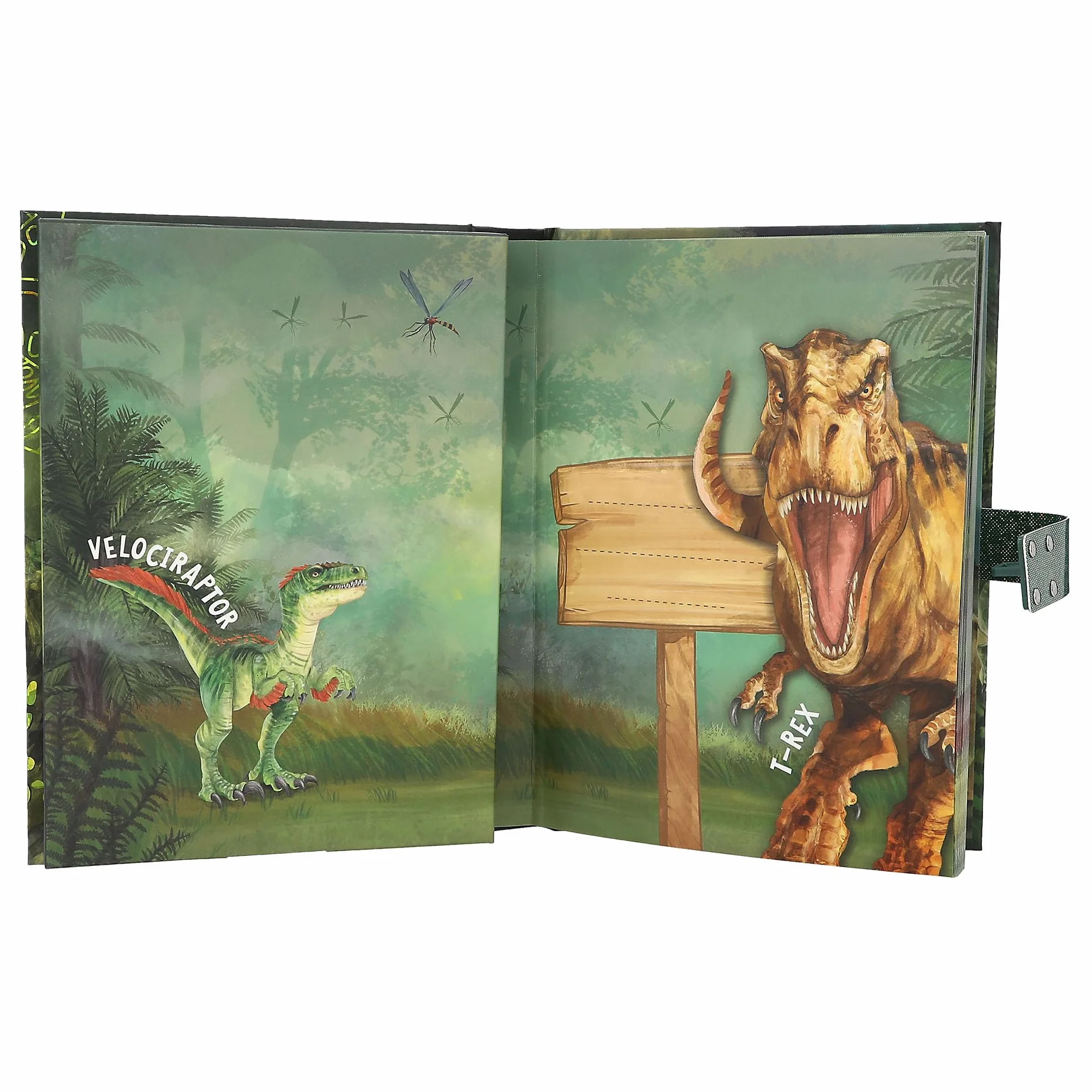 Depesche 12407 Dino World - Dziennik z kodem cyfrowym i dźwiękiem, książka z motywami dinozaurów i 80 kolorowych ilustrowanych stron w linie