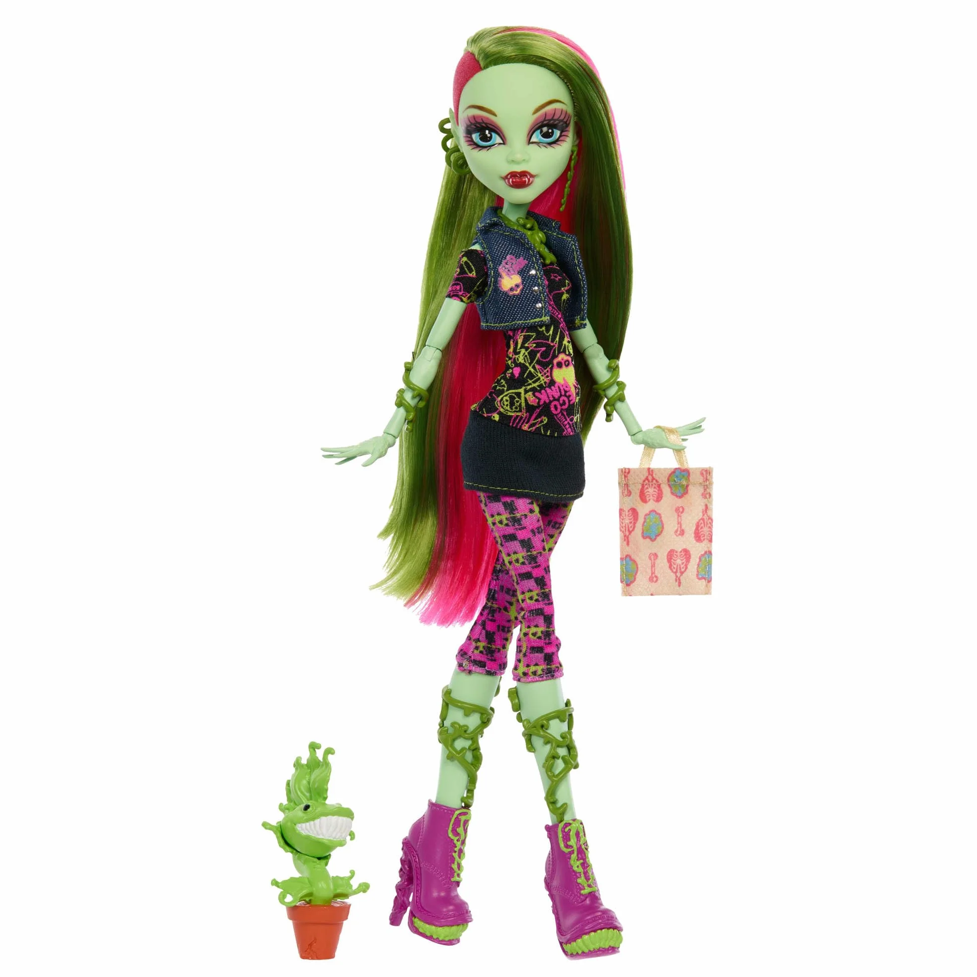 Monster High Venus McFlytrap Reprodukcja Lalka kolekcjonerska, podstawka, pamiętnik i zwierzątko Chewlian, zabawka dla dzieci 6+, fanów i kolekcjonerów, JHK58