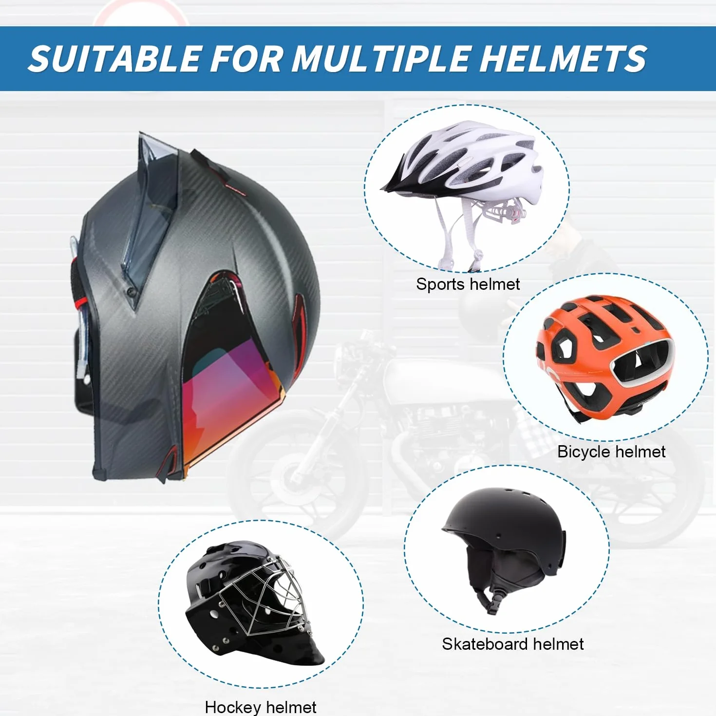 Uchwyt ścienny na kask, 2 sztuki, ze stali nierdzewnej, uchwyt na kask motocyklowy, uchwyt ścienny do zawieszenia kasku motocyklowego, kurtki, rękawiczek, czarny