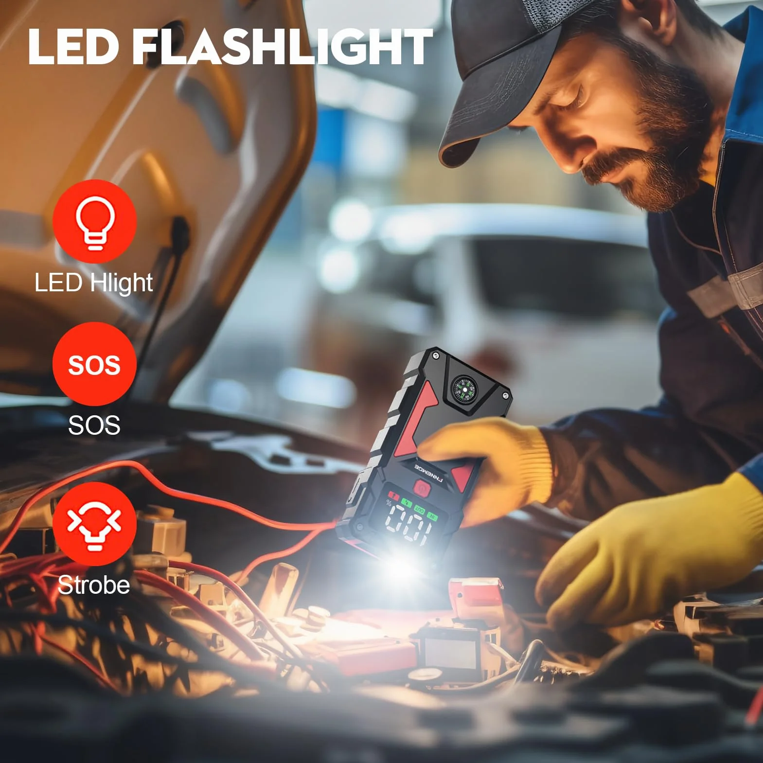 FNNEMGE 5000A 24800mAh Rozrusznik Samochodowy z Wyświetlaczem LED Mocy