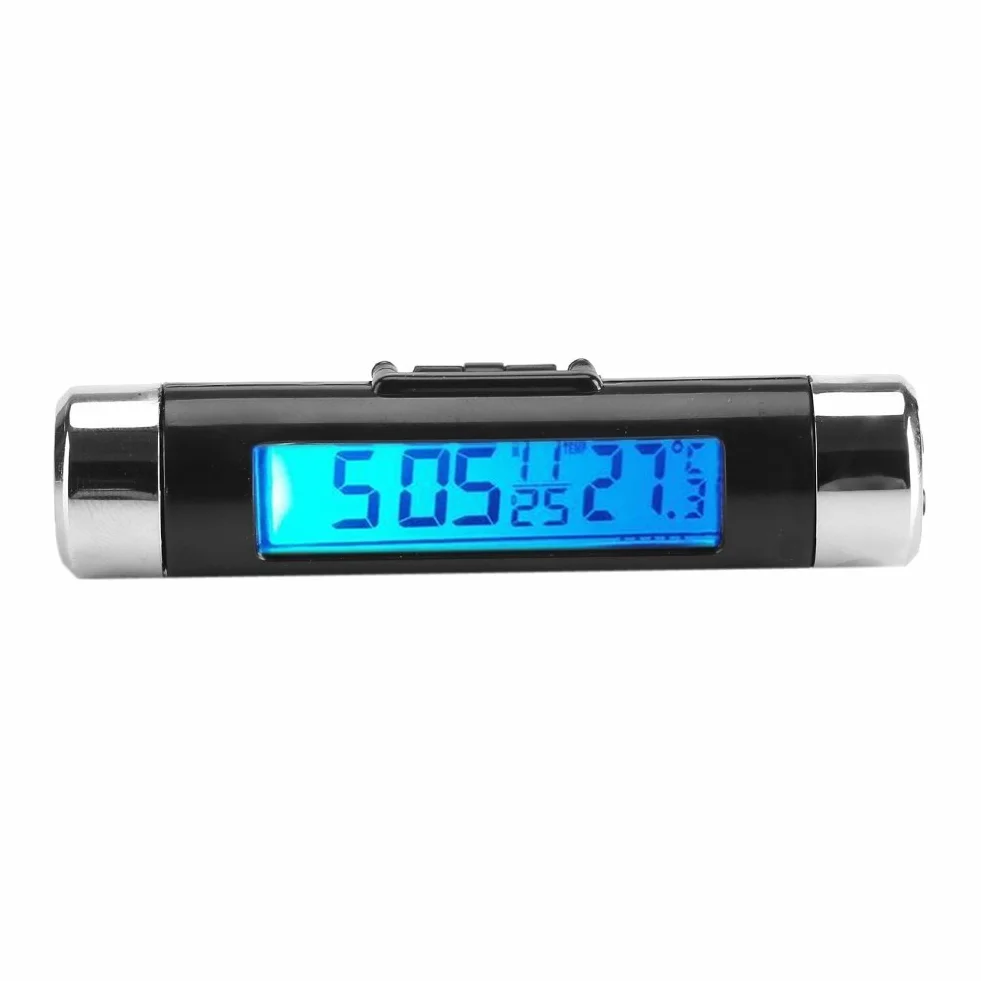 Cyfrowy Zegar Samochodowy Termometr LCD z Podświetleniem Kalendarz (niebieski)