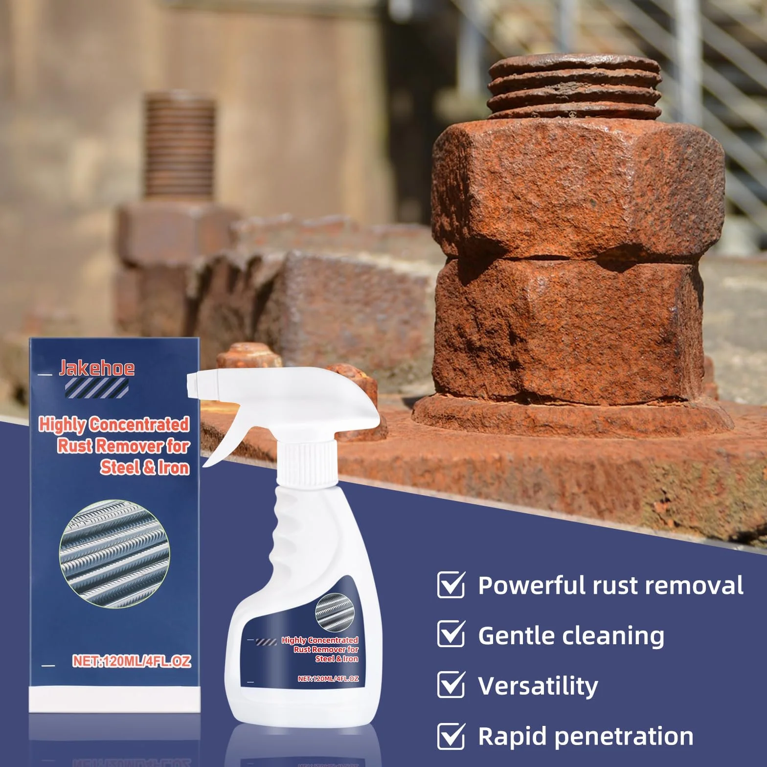 Środek do usuwania rdzy, 120 ml, mocny środek do usuwania rdzy, wydajny środek do usuwania rdzy z metalu, wielofunkcyjny środek do usuwania rdzy do samochodu, narzędzi metalowych, powierzchni