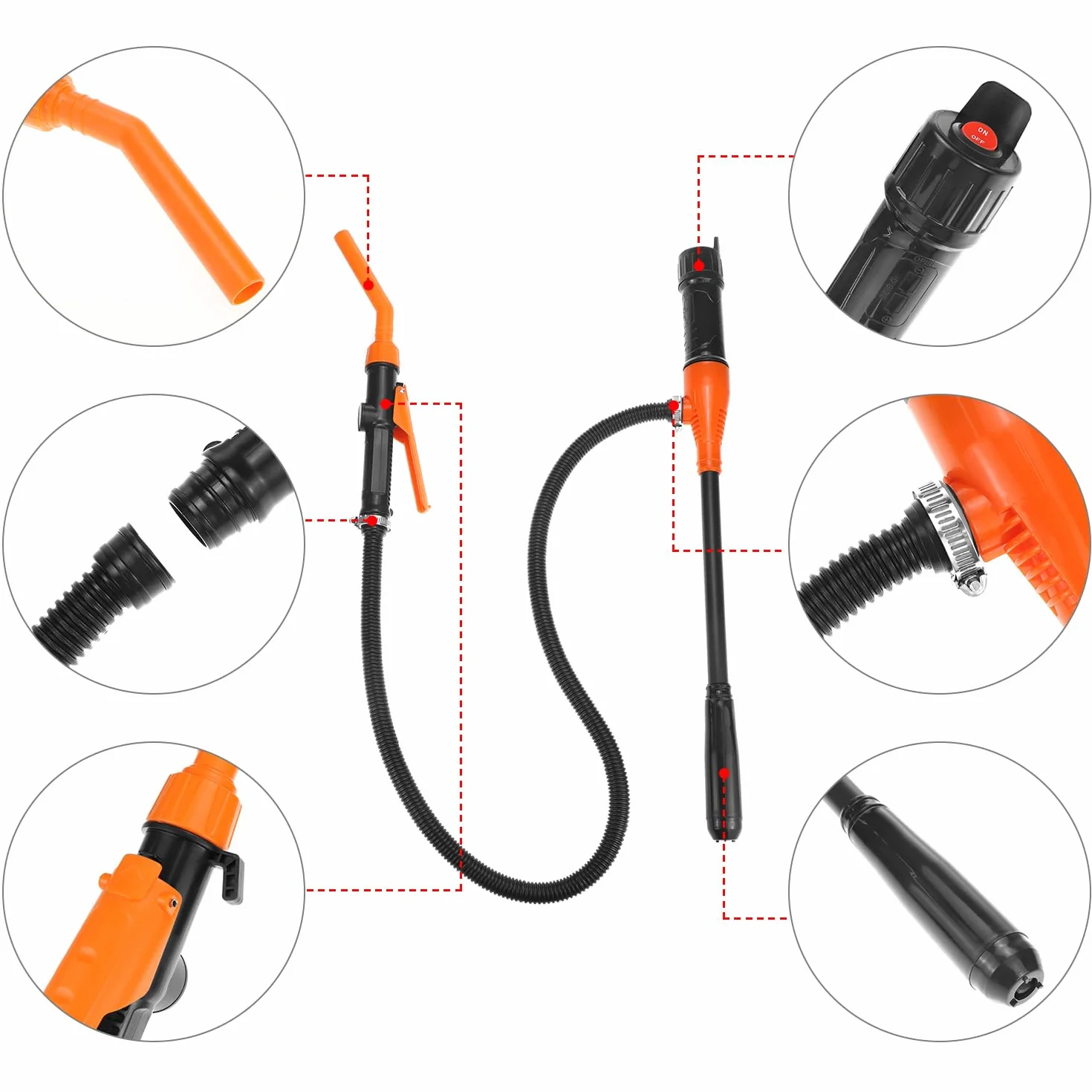 QWORK® Pompa paliwowa Przenośna pompa benzynowa do transferu akumulatora z dyszą szybkiego zatrzymywania i kontrolą przepływu do paliwa, oleju, oleju napędowego, benzyny