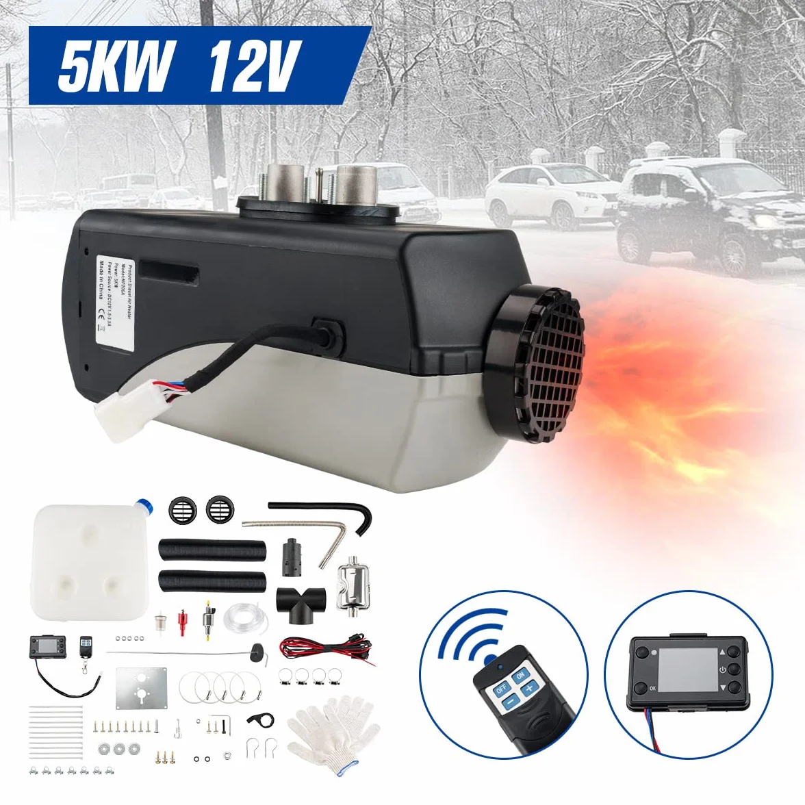12V 8KW Air Diesel Heater przenośny zestaw ogrzewania postojowego z tłumikiem zdalny wyświetlacz LCD, ciche ogrzewanie Diesel dla samochodów ciężarowych łodzi autobusów przyczep kempingowych kamper