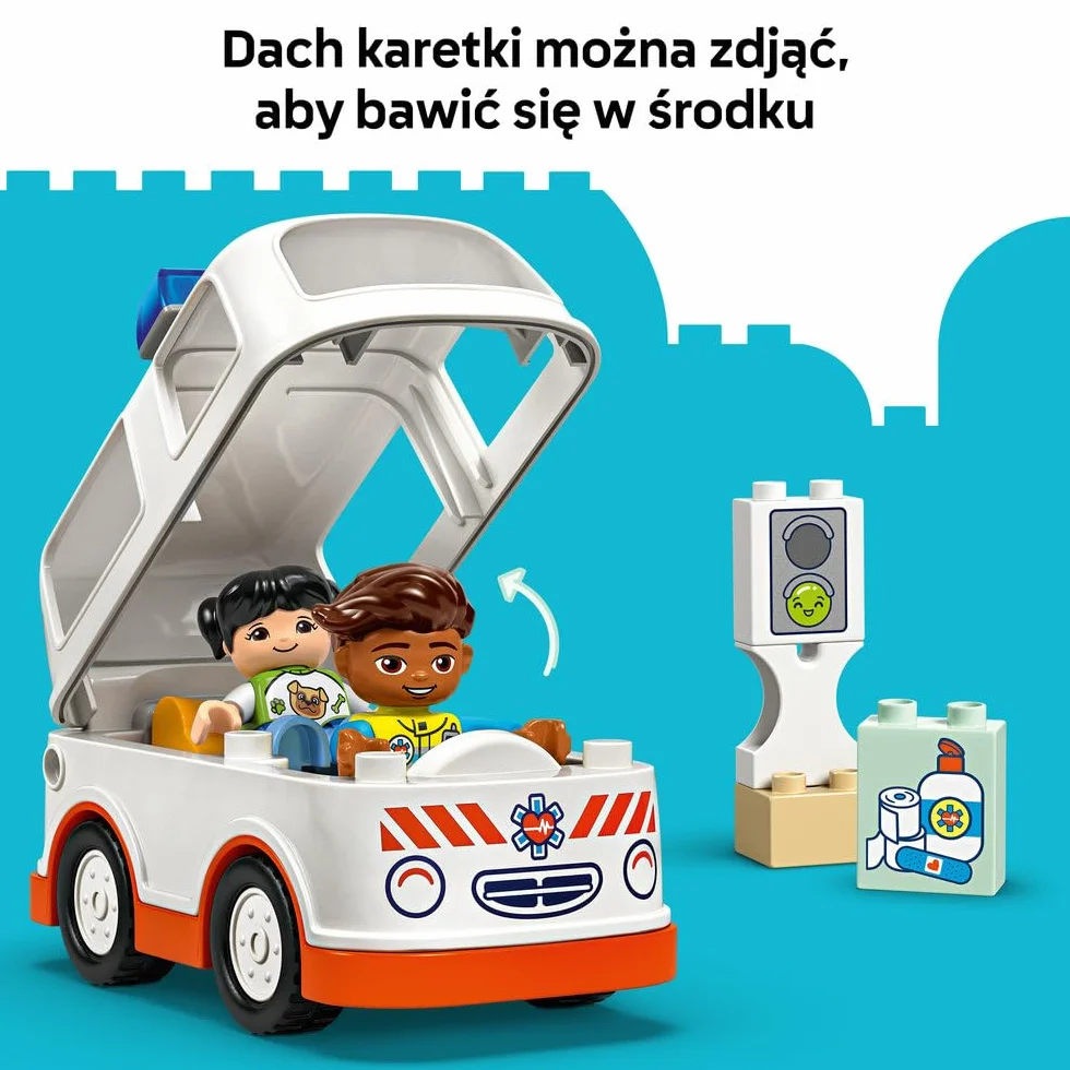 LEGO DUPLO Town Karetka z Kierowcą, Edukacyjna Zabawka dla Dziecka do Odgrywania Ról, Rozwijająca Motorykę Małą, z 2 Figurkami, Kreatywny Prezent dla 2-latka, Dziewczynki i Chłopca, 10447