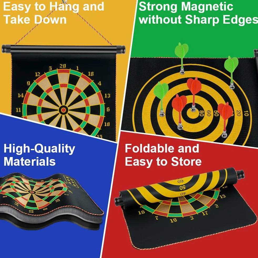 flintronic Magnetyczna gra planszowa do rzutek dla dzieci, 12"/15"/17" wisząca tablica do rzutki dla dzieci z 14 rzutkami, do rodzinnych gier wewnątrz i na zewnątrz