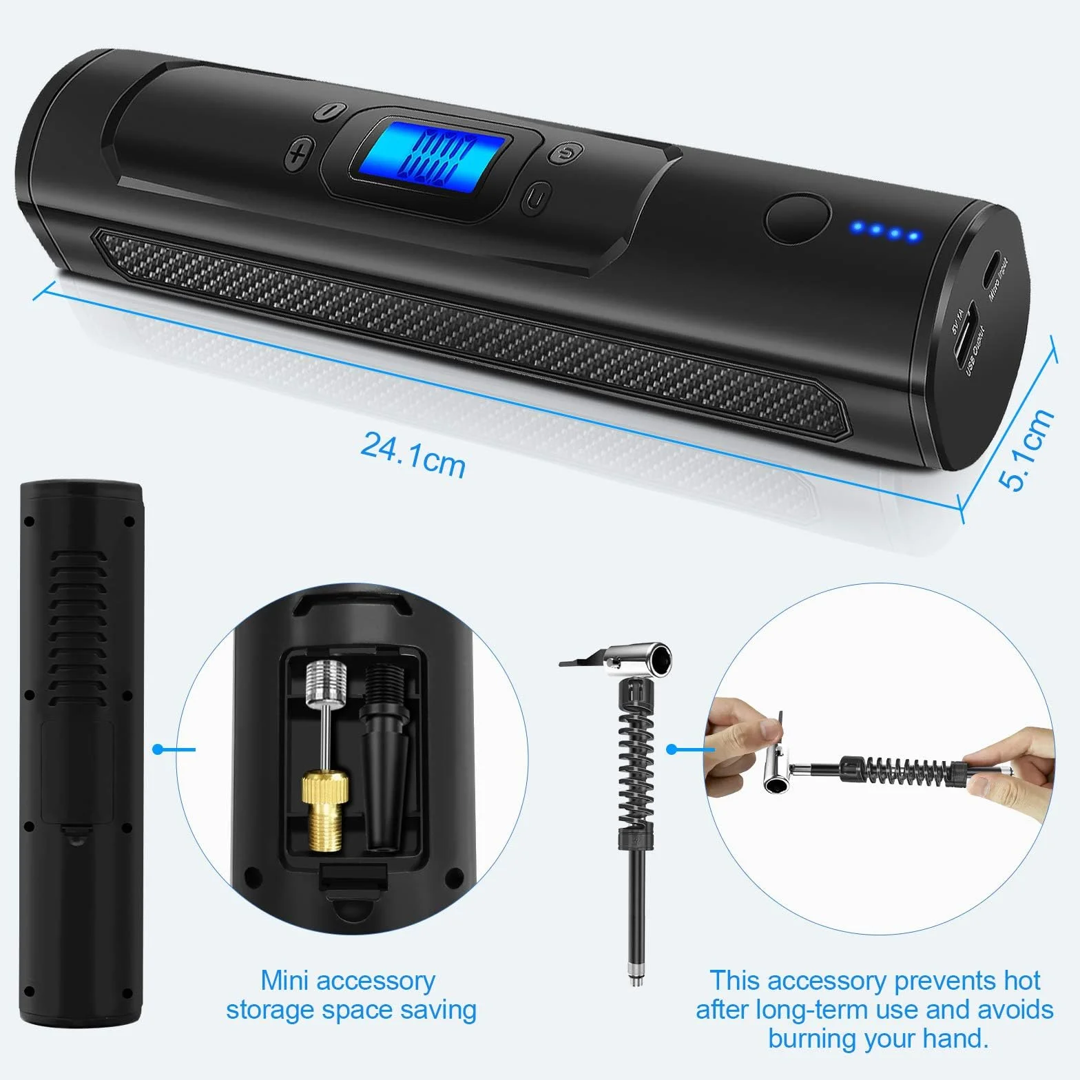 Elektryczny kompresor powietrza przenośna pompa do opon 150 Psi z wyświetlaczem LCD LED