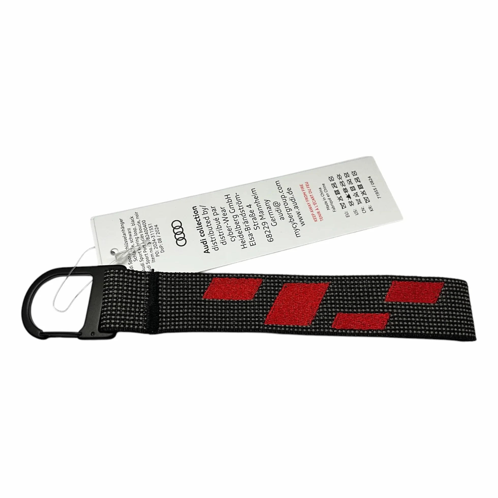 Audi breloczek do kluczy smycz na klucze romby logo karabińczyk czarny/czerwony 15 cm