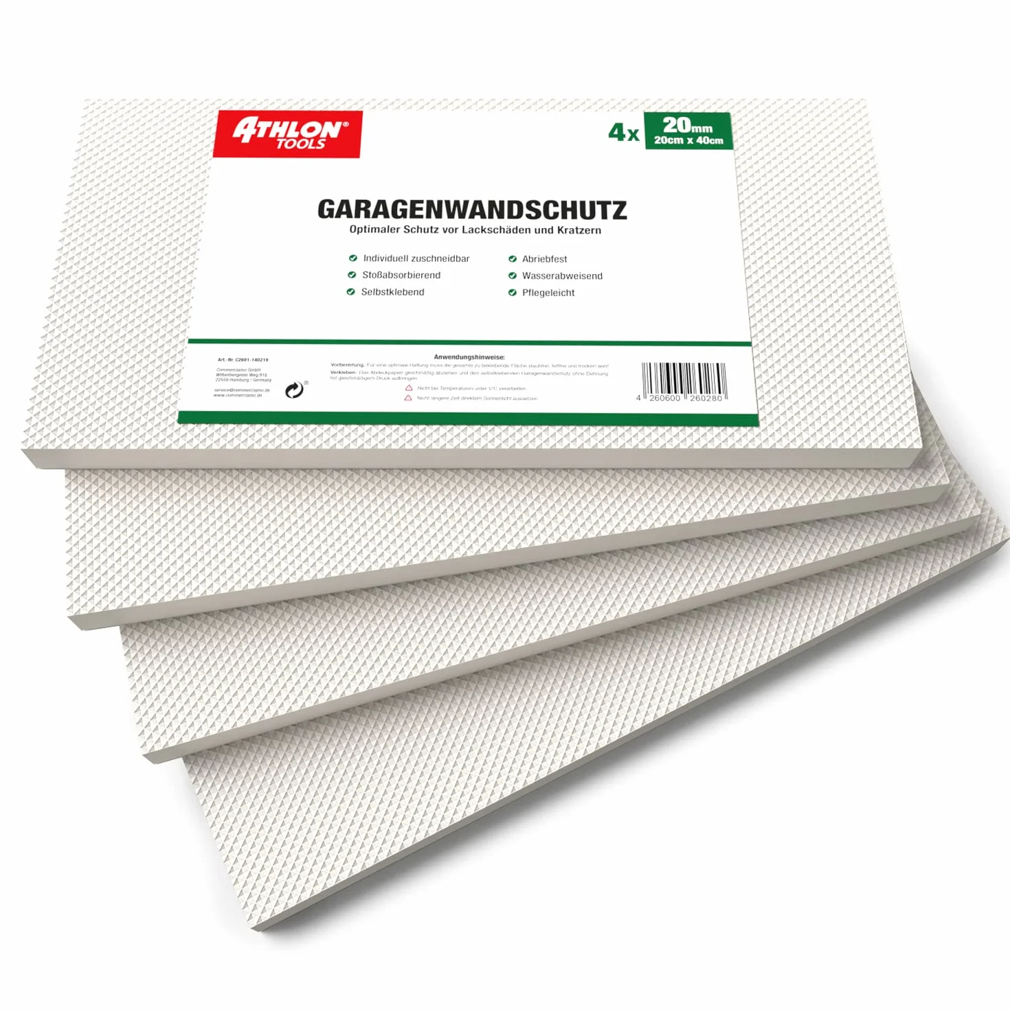ATHLON TOOLS MaxProtect Premium 4 x samoprzylepna ochrona ściany garażowej, 40 x 20 x 2,0 cm, ochrona przed uderzeniami, ochrona krawędzi drzwi (biały)